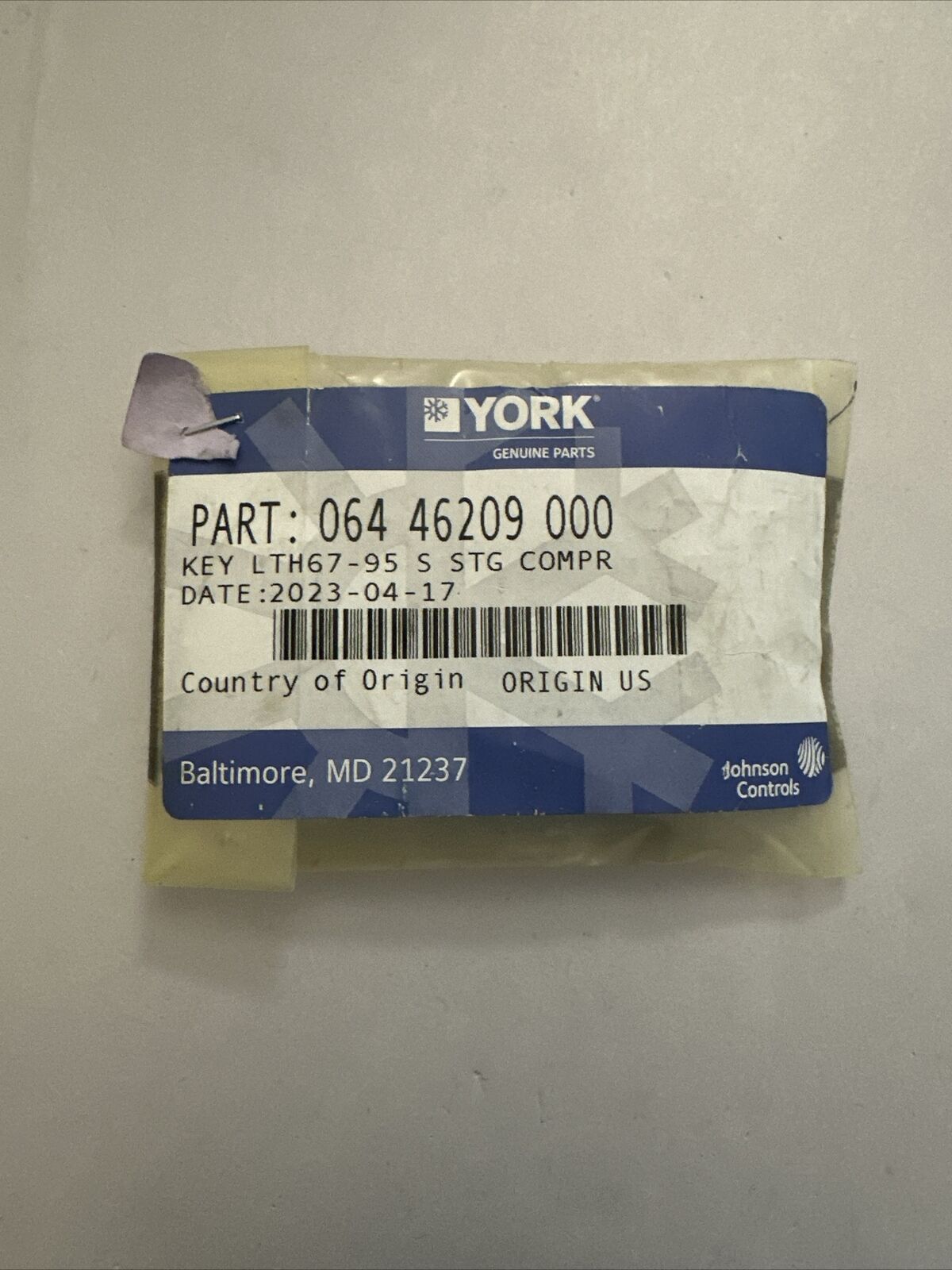 NEW OEM York 064-46209-000 Key LTH67-95 S STG Compressor | NT192