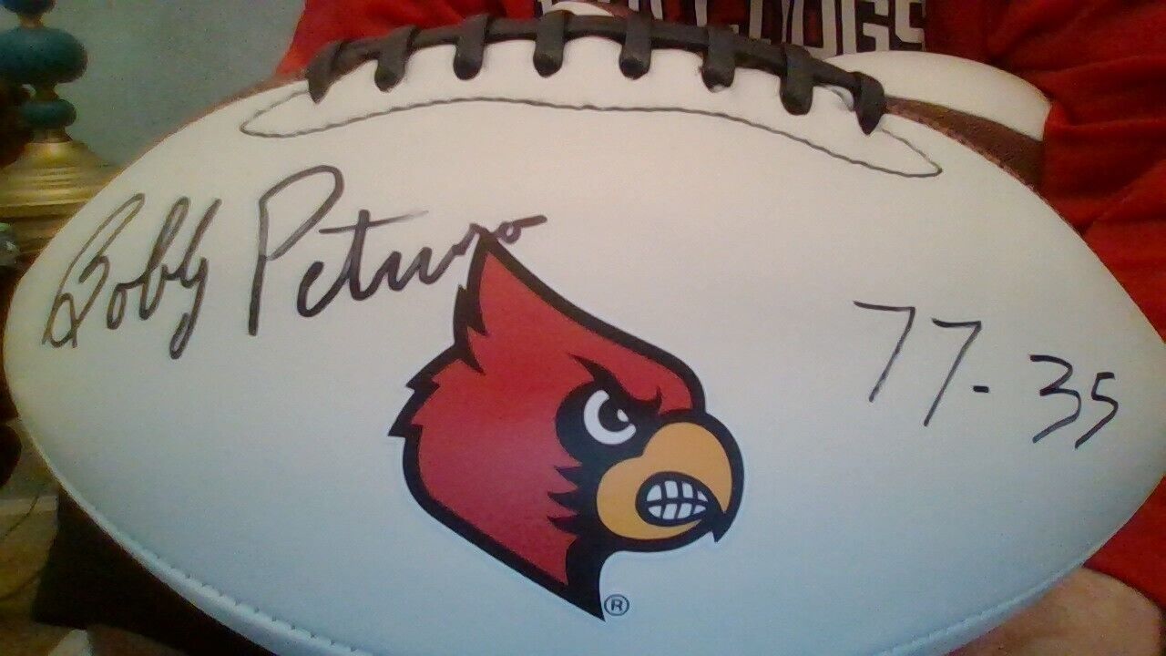 Coach Bobby Petrino Signed Louisville Cardinals Football w/ Louisville Record