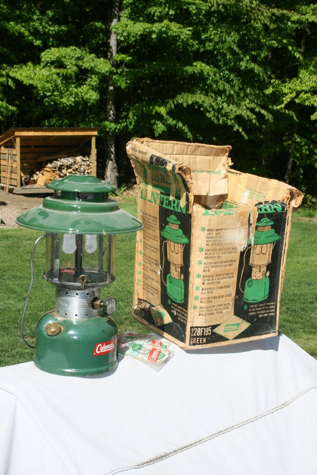 Coleman lantern 220F with box extra mantles and cap date 2 64 RV raft camping