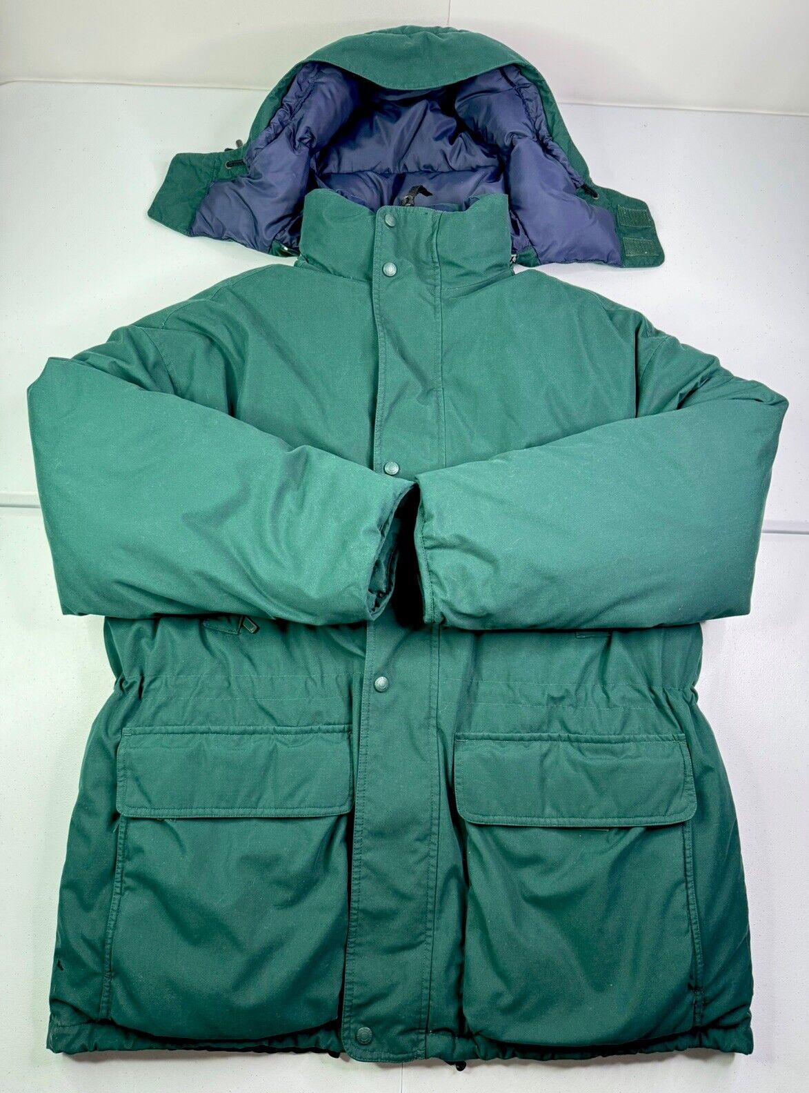 Vtg 90s Eddie Bauer Goose Down Ridgeline Puffer Jacket Green Hooded Parka Size L