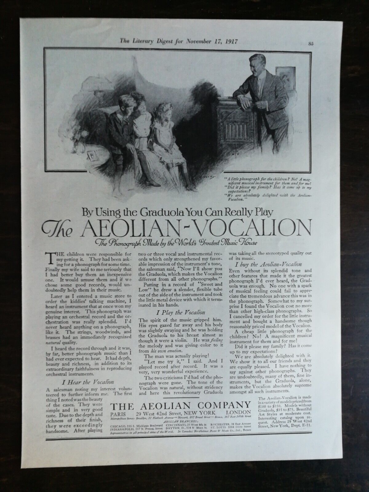 Vintage 1917 The Aeolian-Vocalion Full Page Original Ad 222