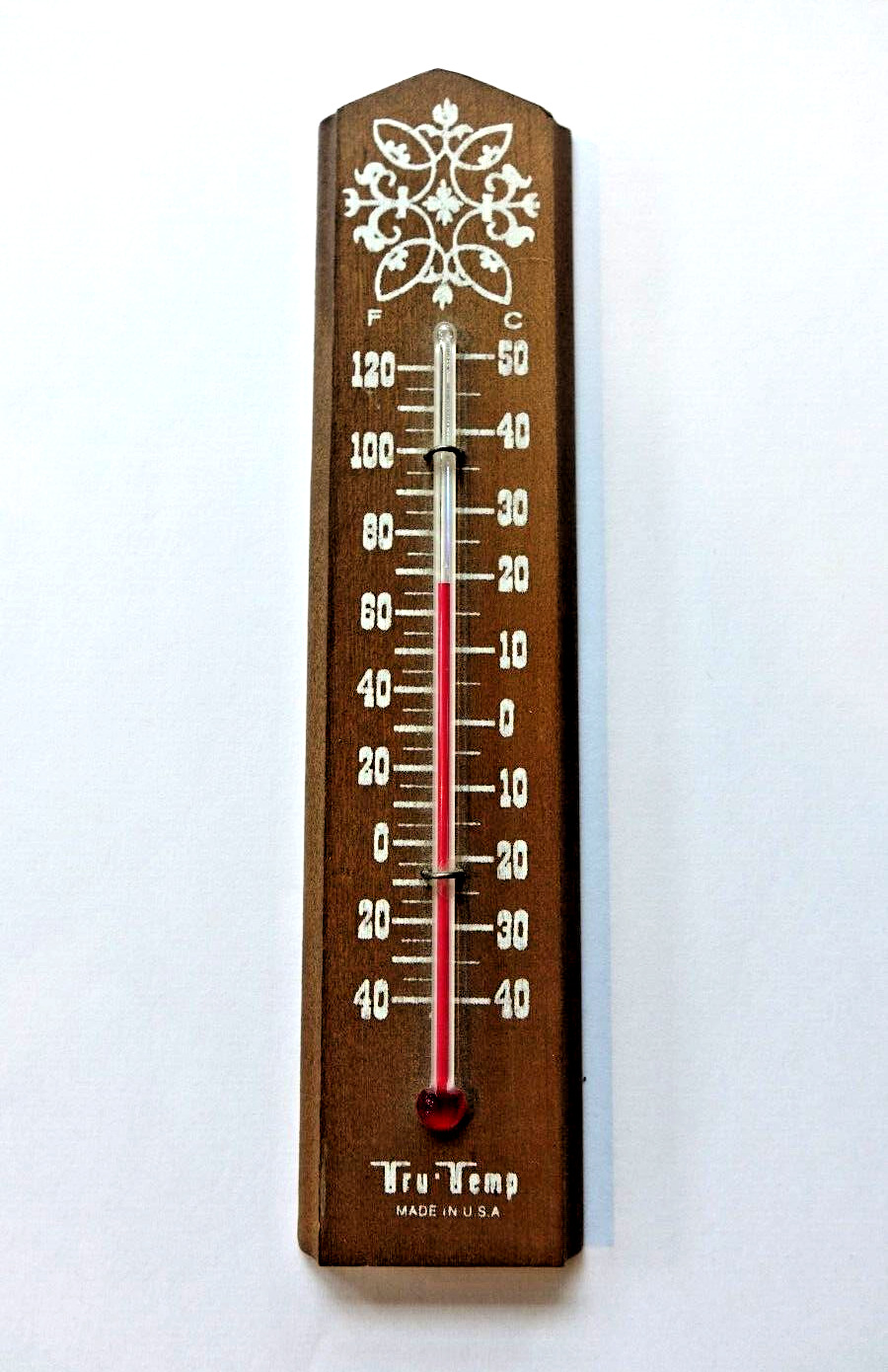 Vintage Tru-Temp Wooden Wall Mount Thermometer Made in USA 8\