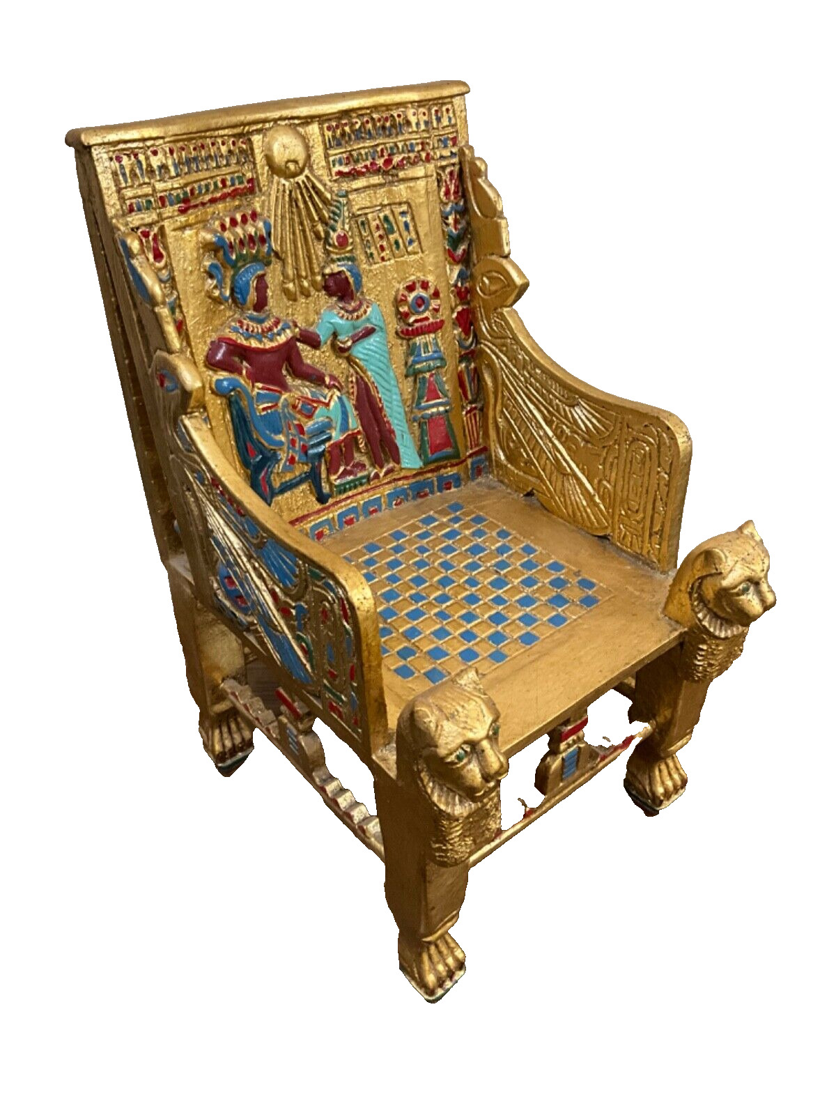 Handmade, Antique Carving Wooden Chair, King TUT ANKH AMON, Pharaonic Wood Chair