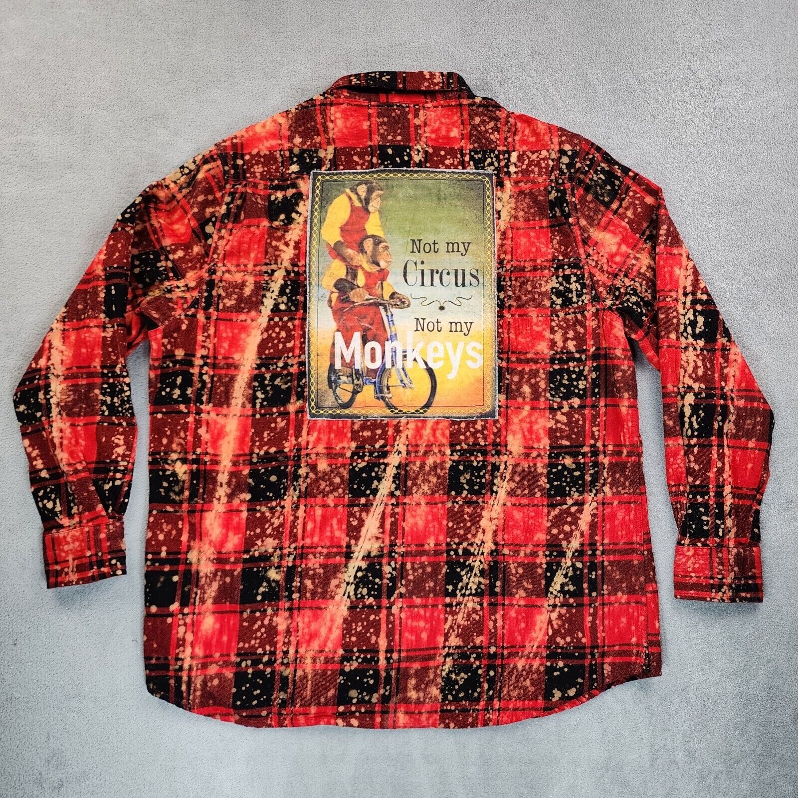 Angry Minnow Shirt Mens XL Red Flannel Splatter Plaid Button Up Art Long Sleeve