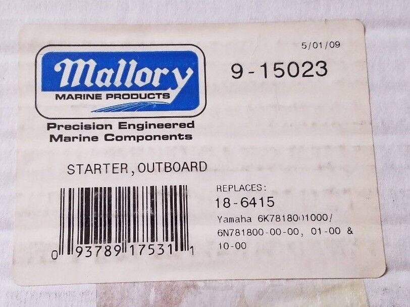 Mallory Starter - P/N  9-15023 Crossover 2 Yamaha 6K7-81800-10-00 , 6N7-81800-00