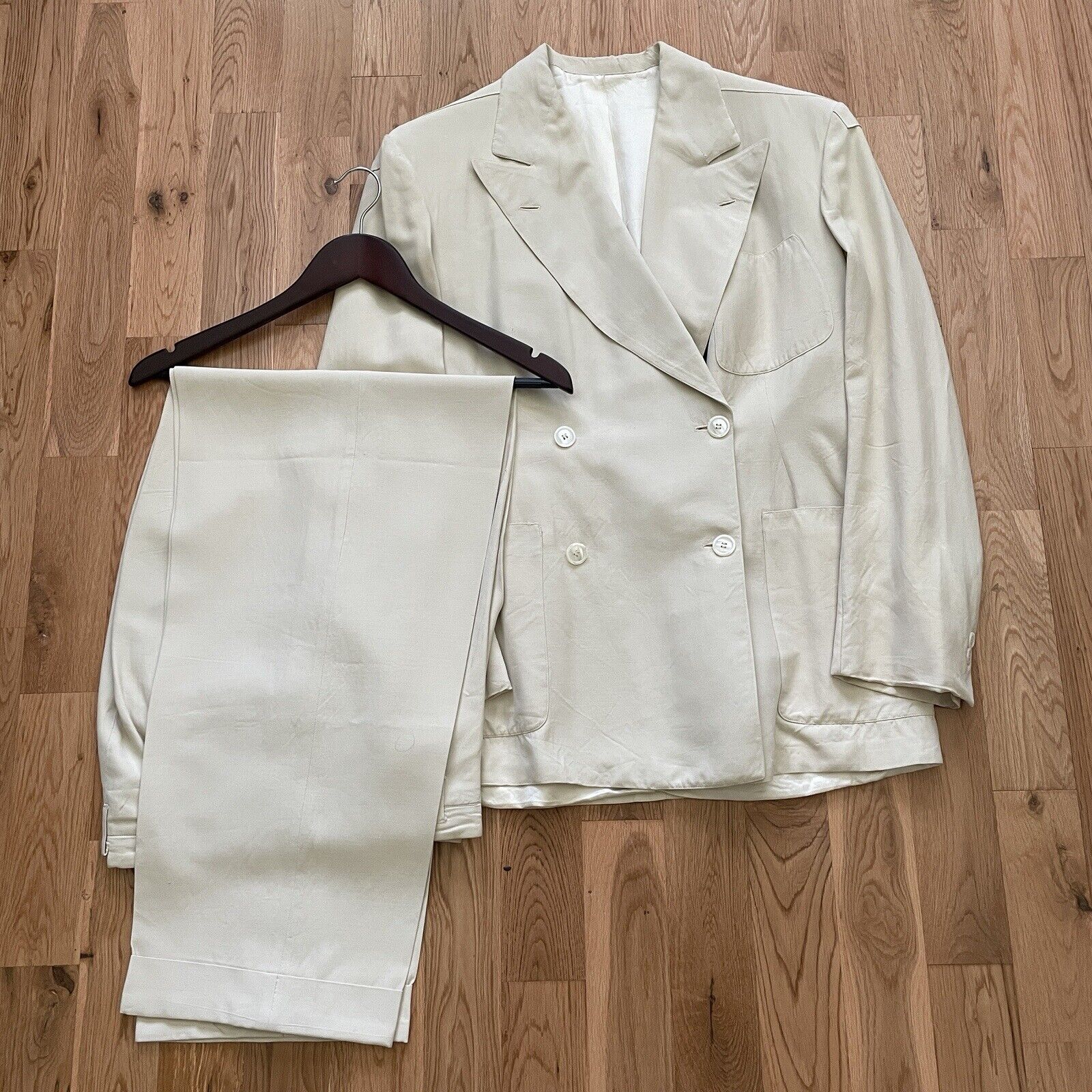 Vintage 1930s 1940s Desmond’s Double Breasted White Suit Trousers 28x31 Antique