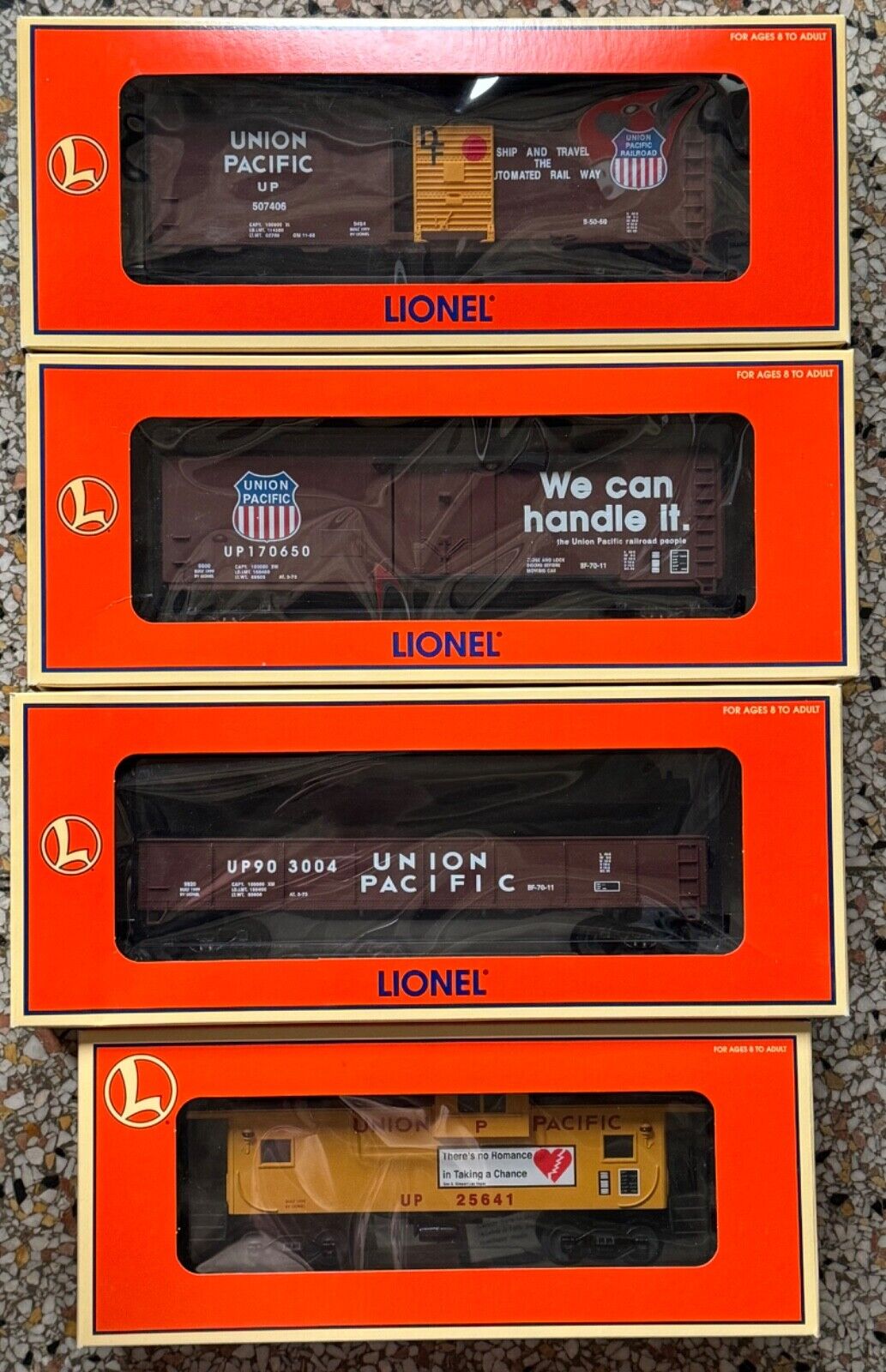 Lionel 6-21757 UP Freight Car 4-Pack: 6-17250, 6-17410, 6-19753, 6-17318 NEW
