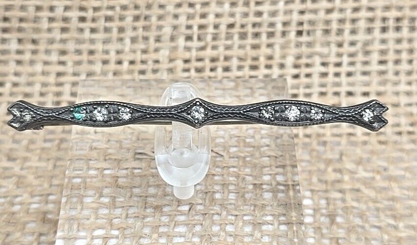 Antique Victorian Sterling Silver & Crystal Throat Brooch Pin 2.5\