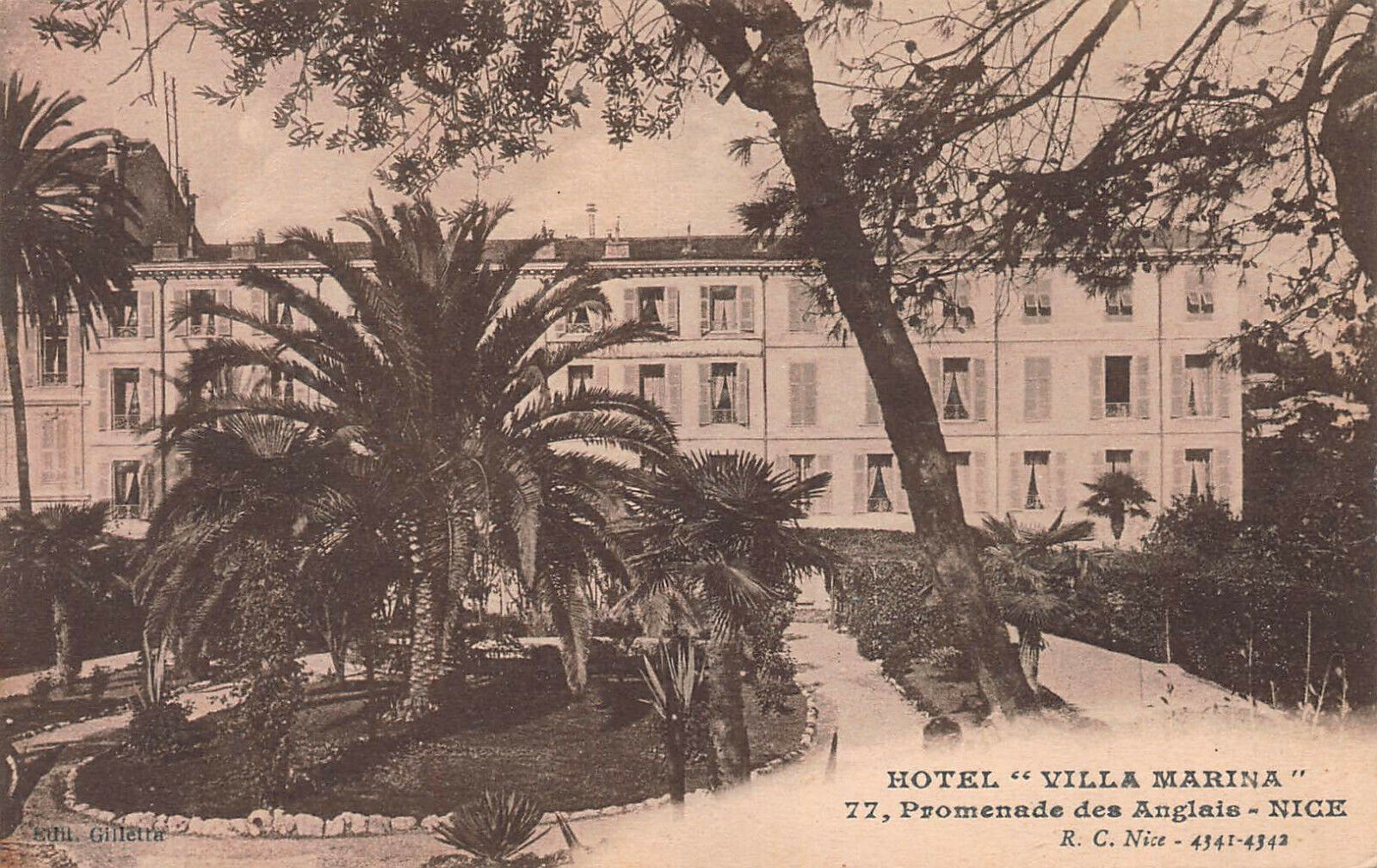 Hotel Villa Marina, Promenade des Anglais, Nice, France, Early Postcard, Unused