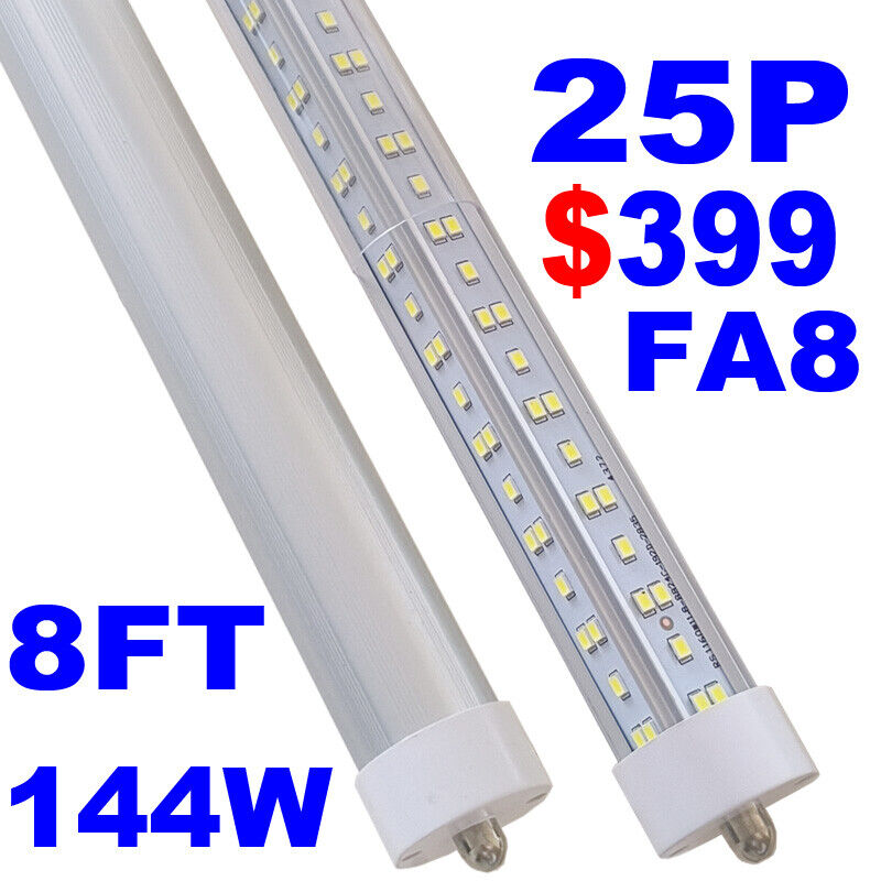 25Pack 8 Foot LED Shop Light 144W 8FT LED Tube Light Bulbs 8\' FA8 T8 Single Pin