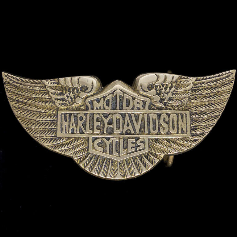 Vintage 70s NOS Harley Davidson Wings Bar Shield Biker Chopper Brass Belt Buckle