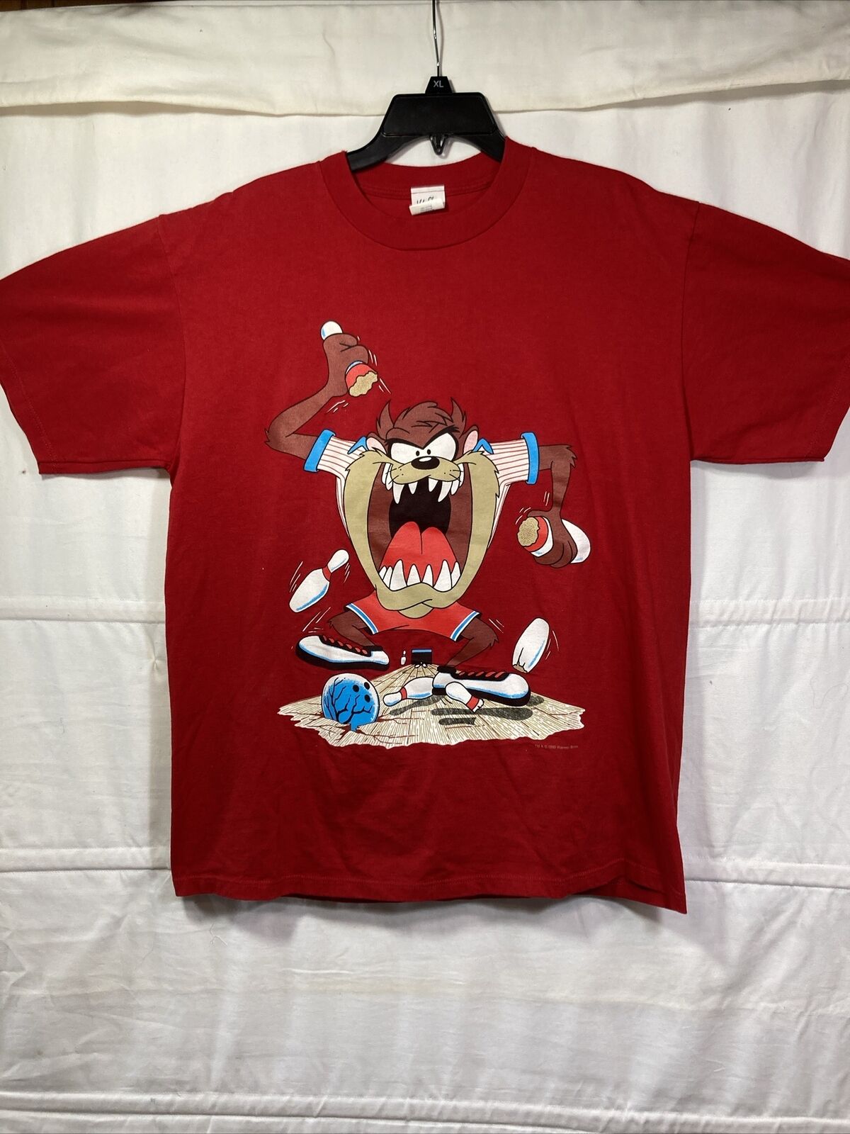 VTG NOS 1993 Tazmanian Devil Bowling T-shirt Velva Sheen USA Size XL Large NWOT