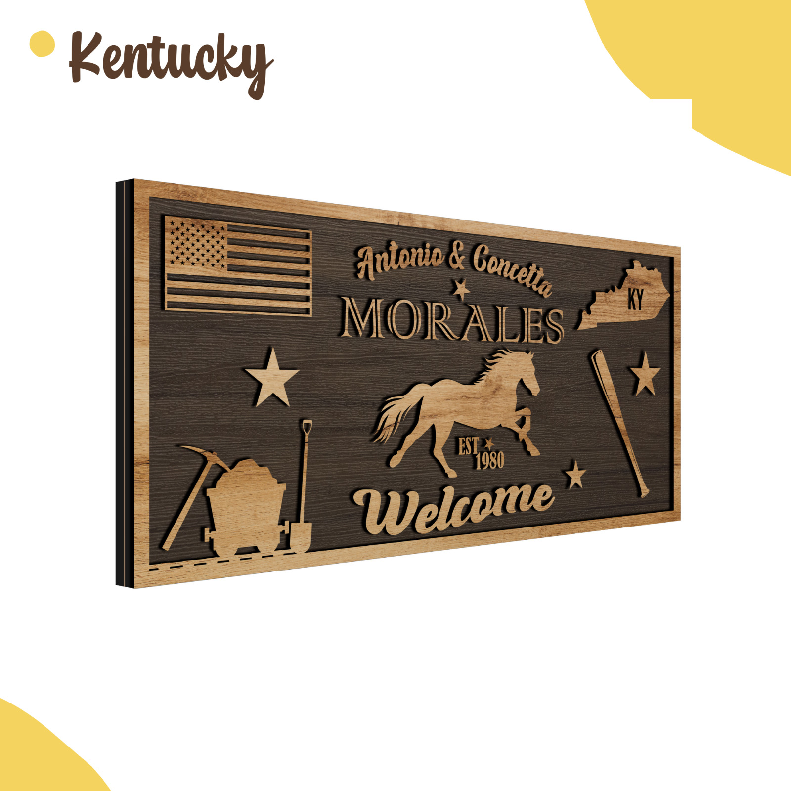 Personalized Kentucky State Sunflower Sign, Custom Family Name Farmhouse Decor