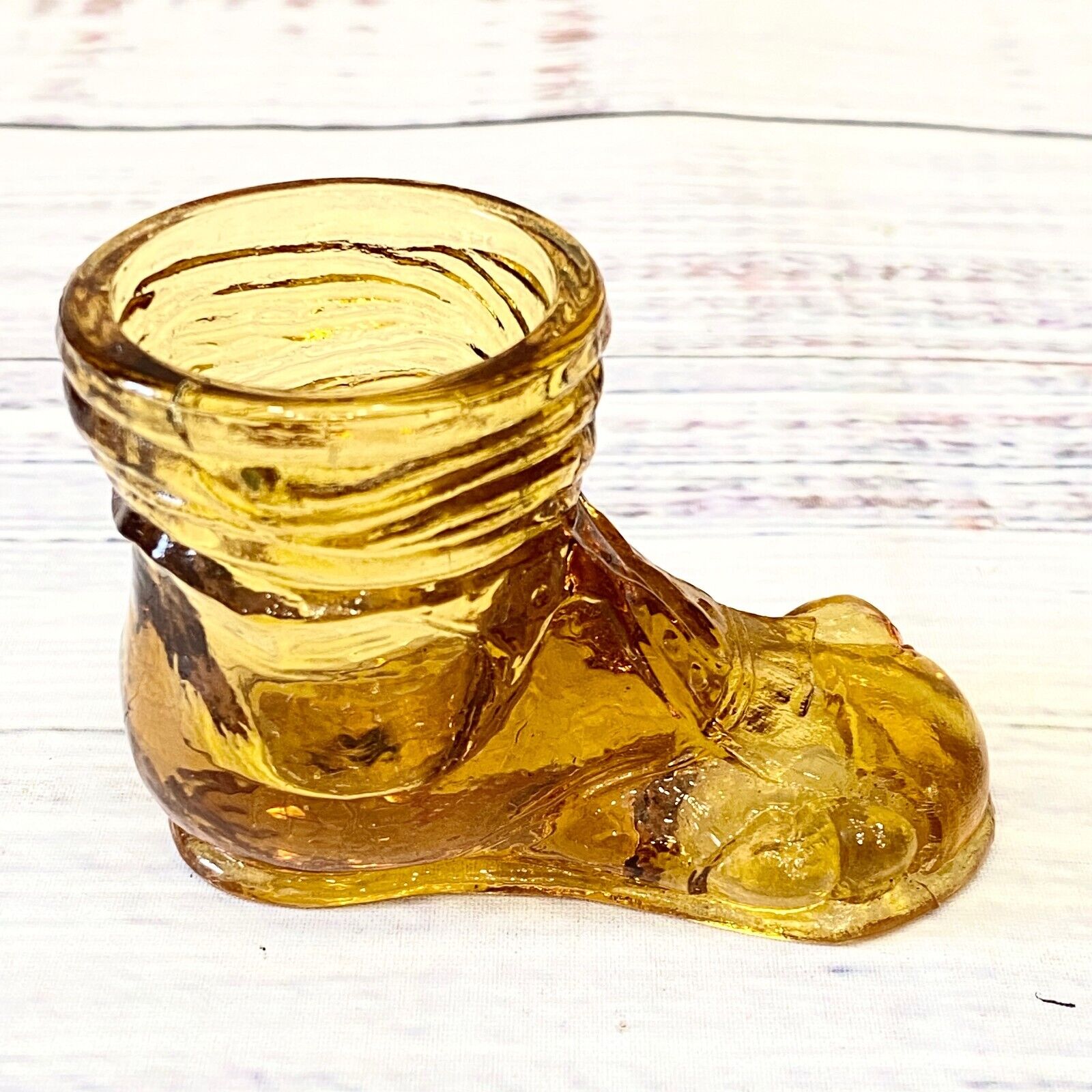 Vintage DEGENHART GLASS Hobo Shoe Boot Toothpick Holder Amberina