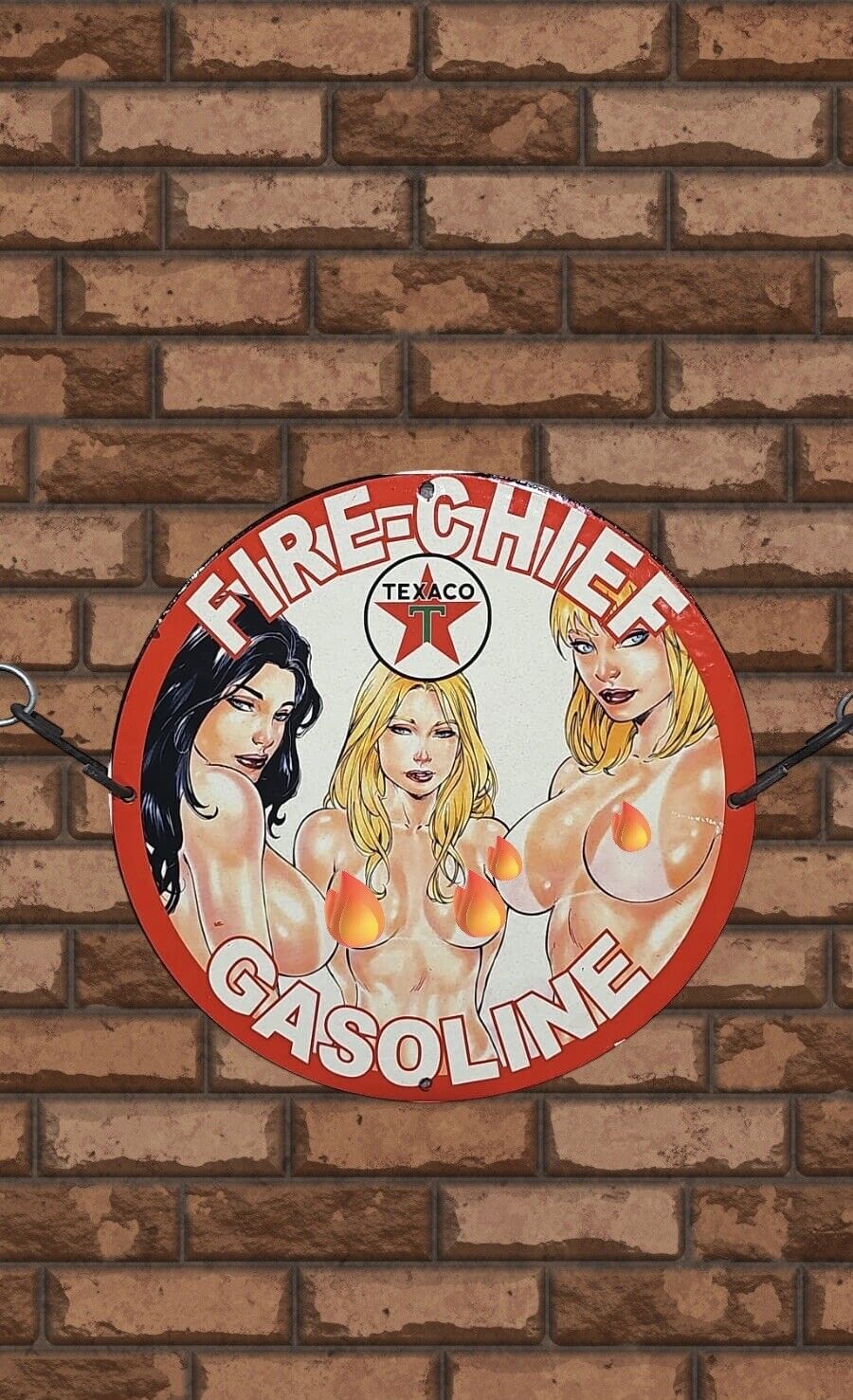 TEXACO FIRE-CHIEF PINUP BABE PORCELAIN GAS STATION PUMP OIL SERVICE GARAGE SIGN