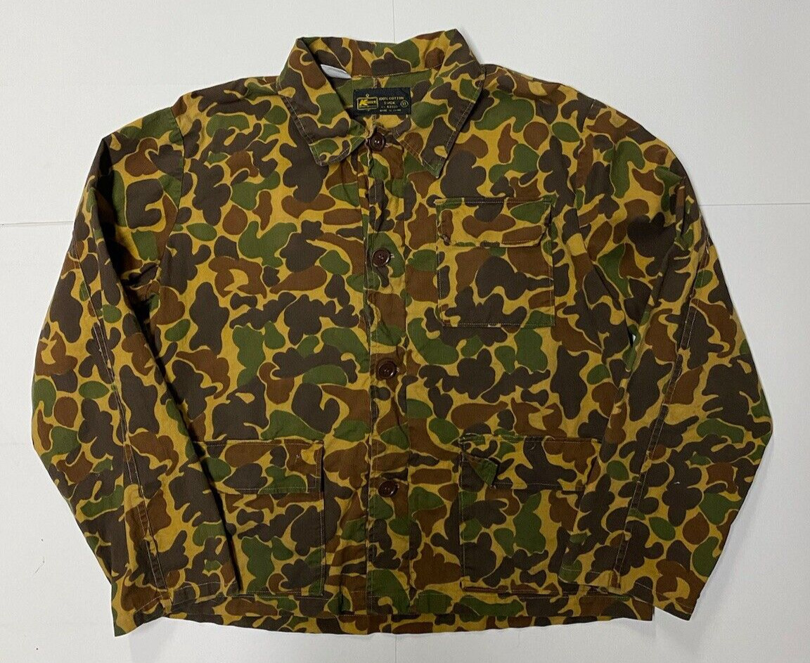 Vintage Kmart Duck Camouflage Jacket Mens L XL Cotton Unlined Button Up Hunting