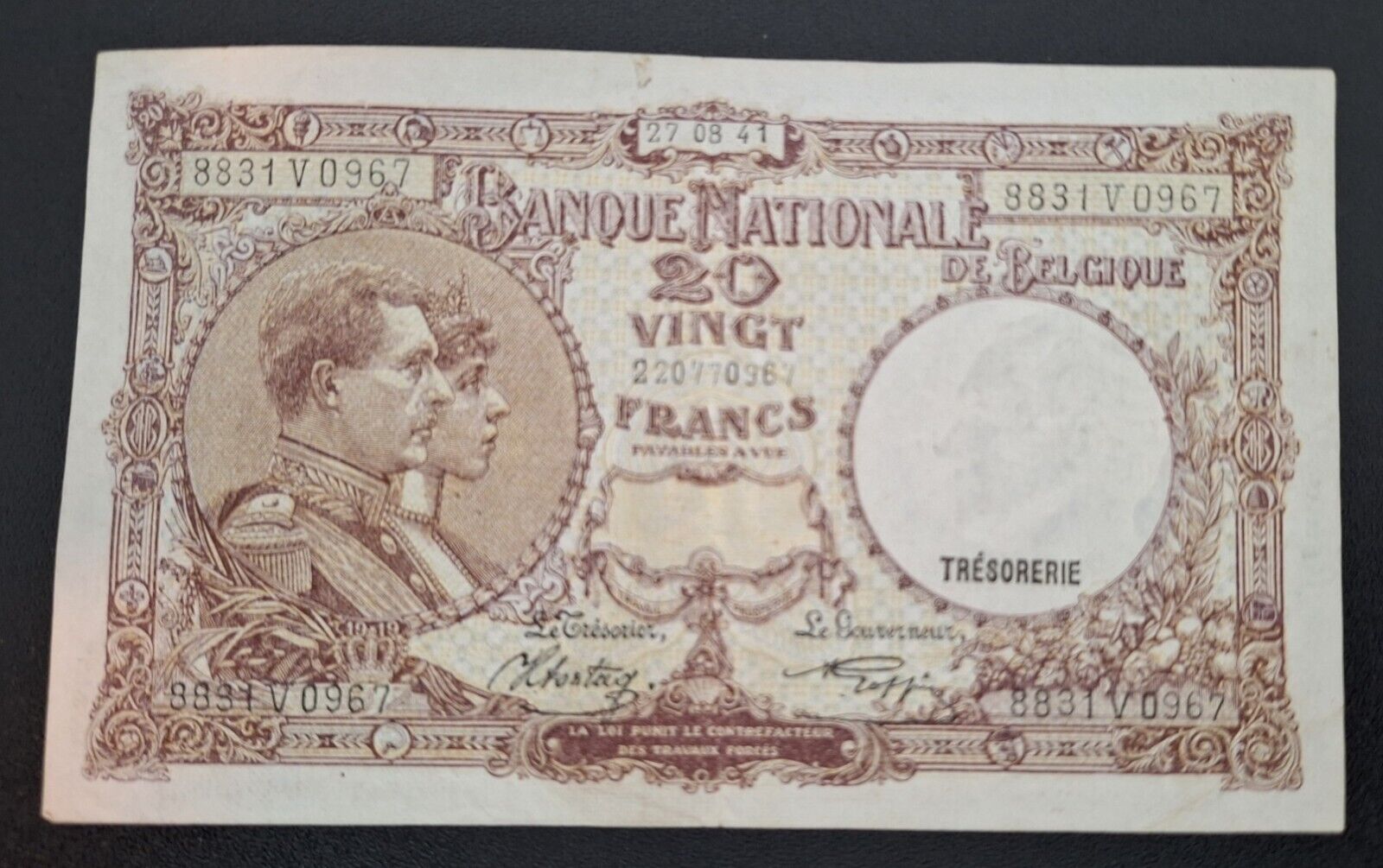 Belgium - 1941/3 ,20 Francs Banknote in Very Fine Condition -P 49
