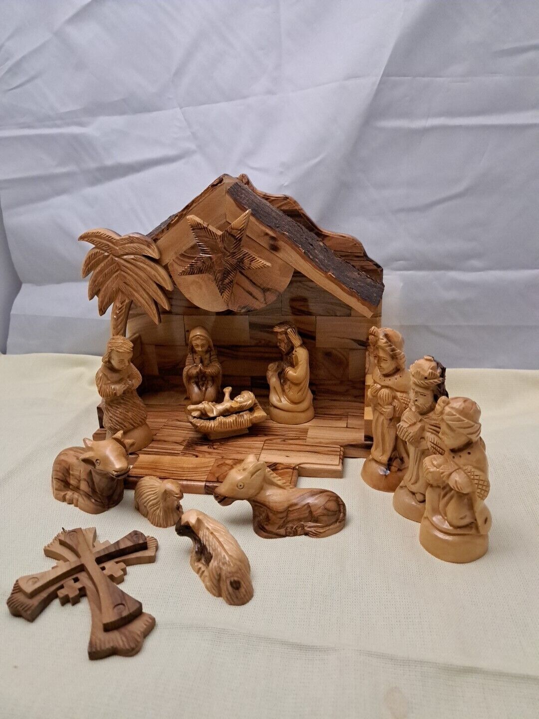 Nativity Scene Set Hand Carved in Holy Land Olive Wood Grown In Bethlehem 14 Pcs