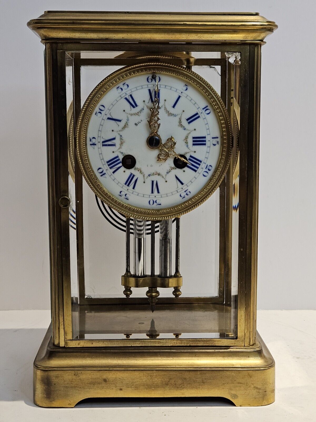 Antique 1800s JAPY FRERES French Victorian Brass & Glass Crystal Regulator Clock