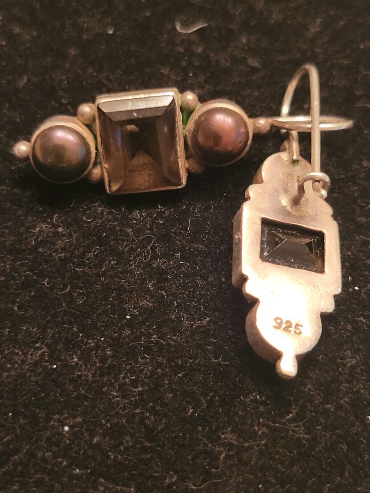 Stunning Vintage Faceted Smokey Quartz 925 Sterling Silver Southwestern Earrings