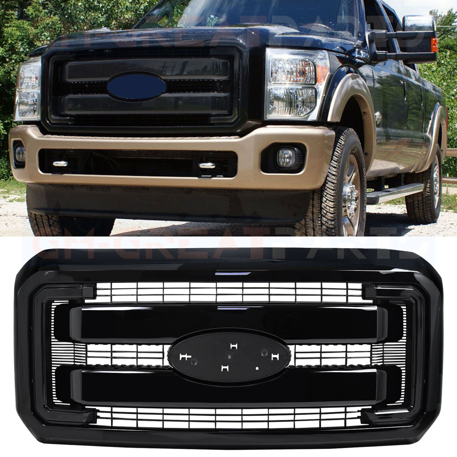 2011-2016 Ford F-250 F-350 F-450 F-550 Super Duty Front Grille Grill Gloss Black