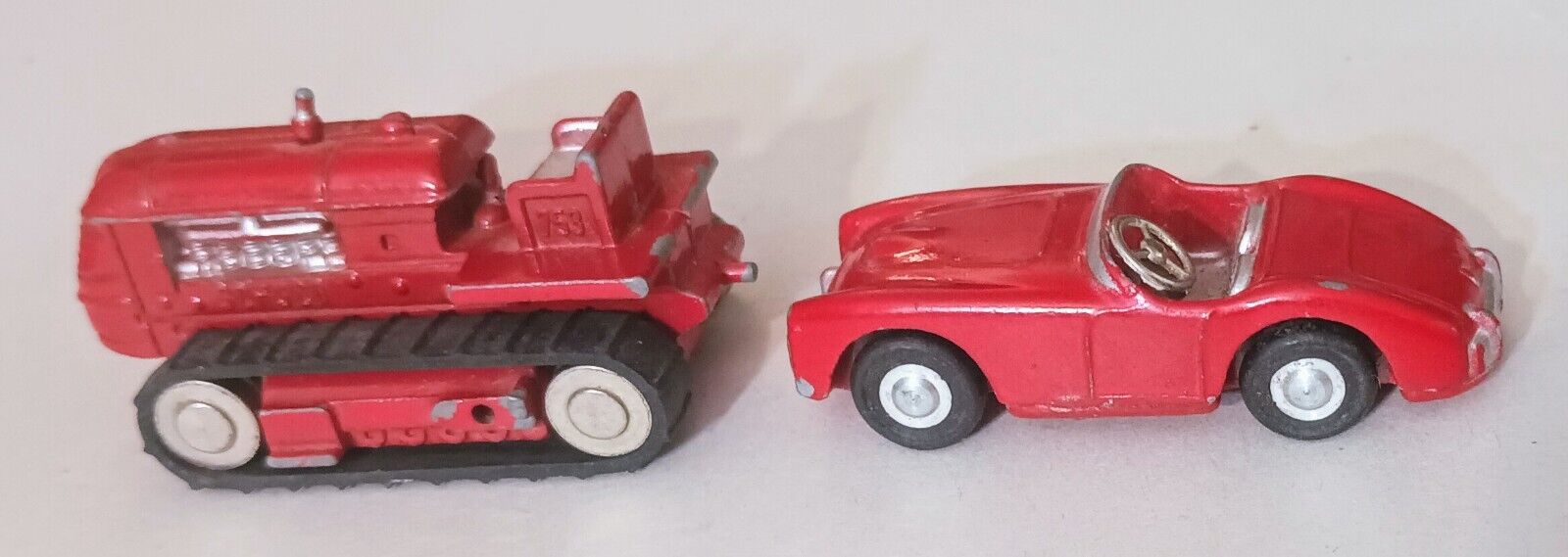 Schuco piccolo 709 Austin Healey And Tractor 753 Both Originals Vintage Red.