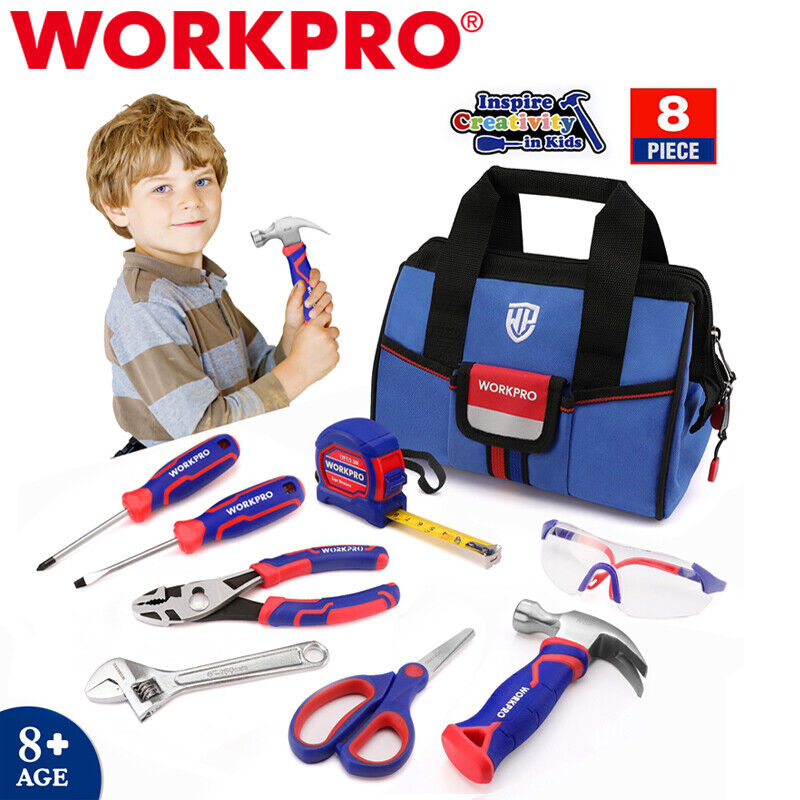 WORKPRO 9Piece Kid Real Hand Tool Set Junior Tool Kit Children DIY Building Blue