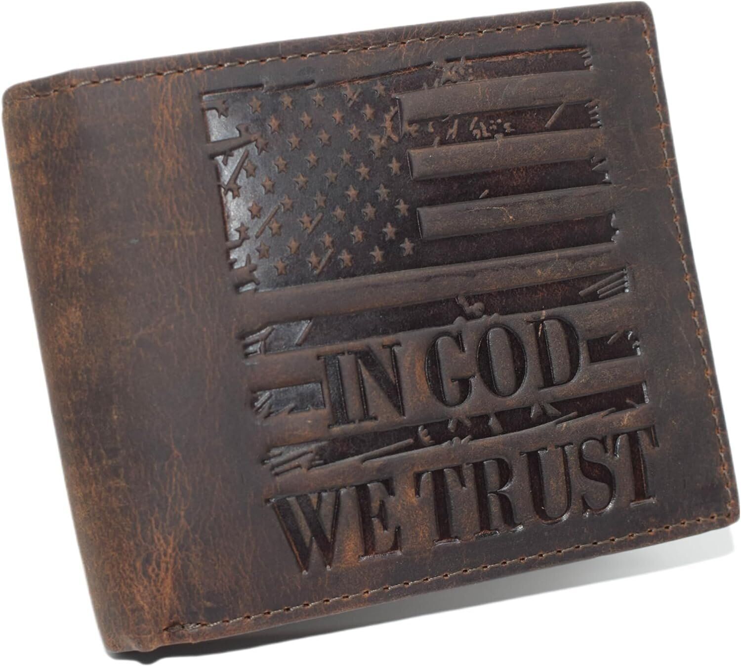Distressed Vintage Leather Patriotic American Flag Wallet - Western Style ‘IN...