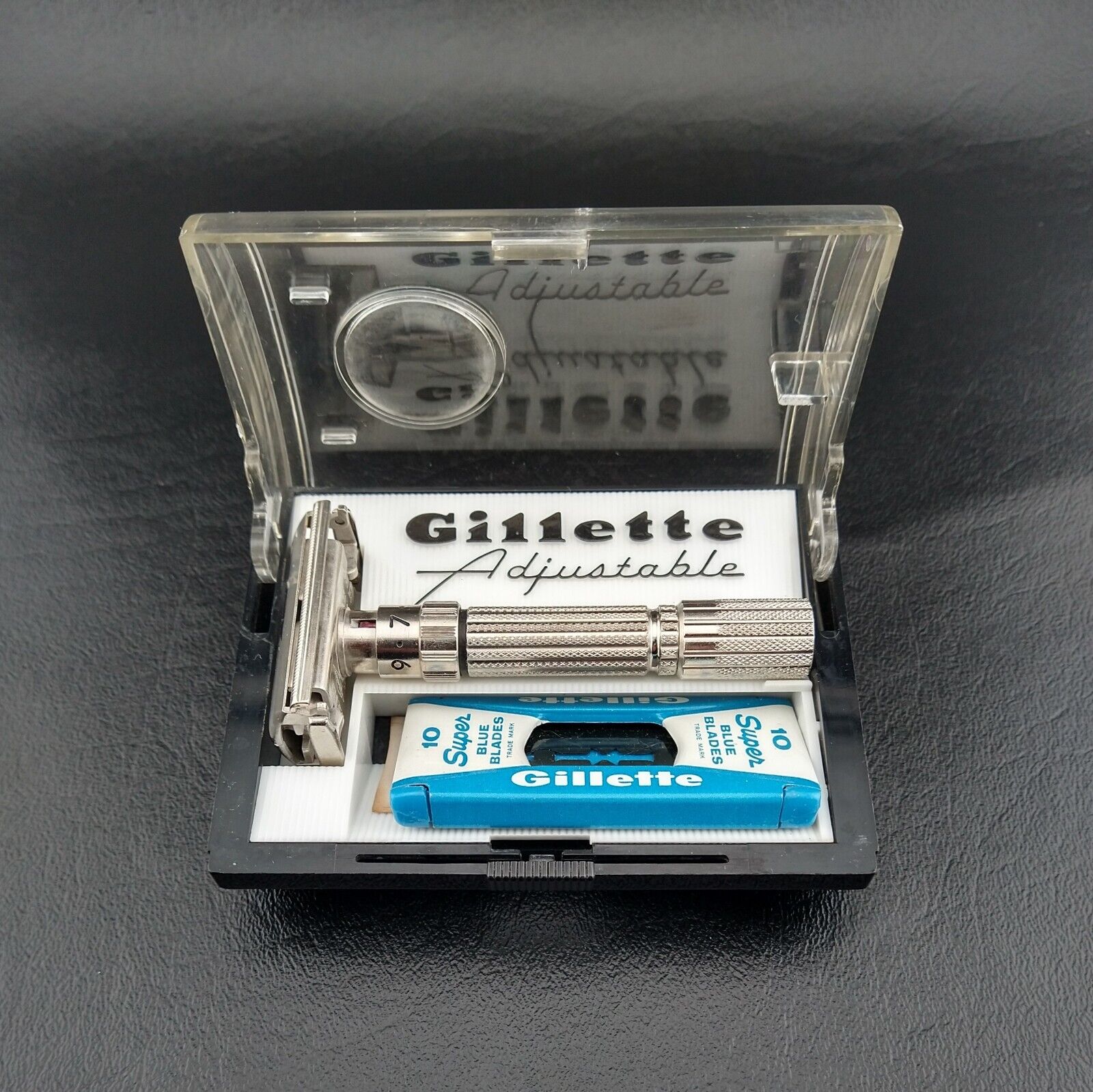 Vintage G-1 Gillette Fat Boy 1-9 Adjustable Safety Razor W/ Case And Blades