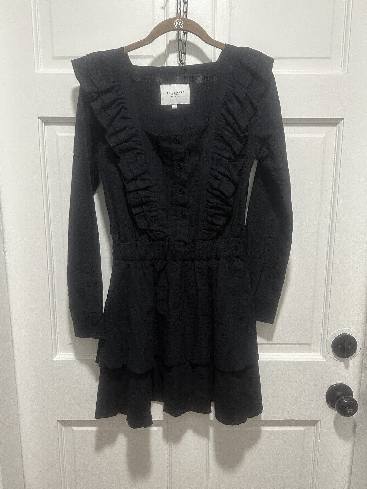 The Shirt Rochelle Behrens Black Tiered Cinched Waist Square Neck Dress Size XS