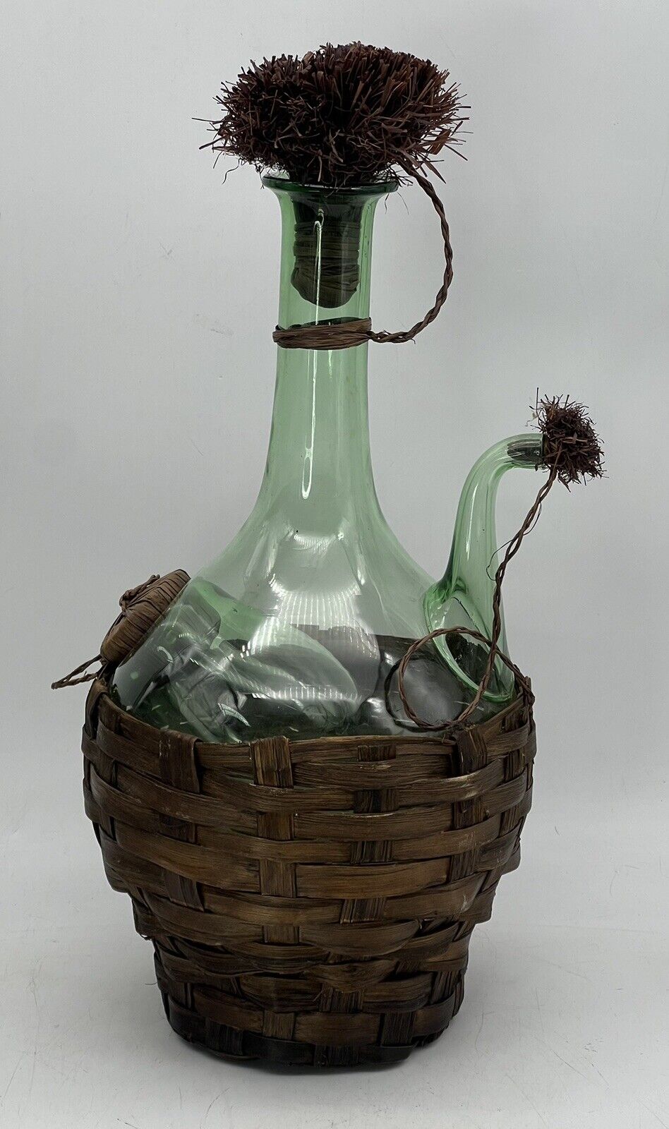 Vintage Large Hand Blown Green Glass Italian Wine Decanter Ice Chamber 15” Italy