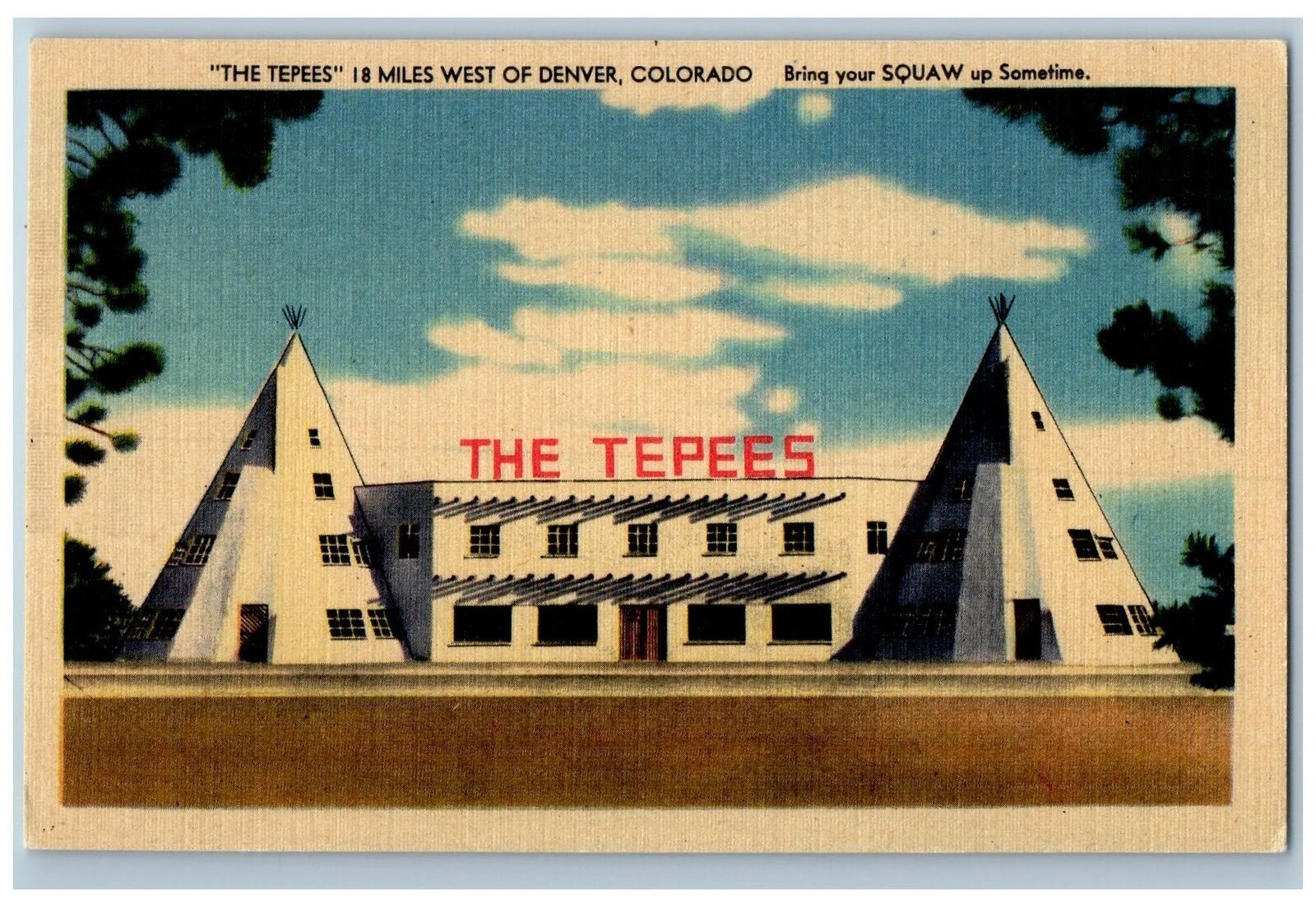 Denver Colorado CO Postcard The Tepees Motel Exterior Roadside c1910\'s Vintage