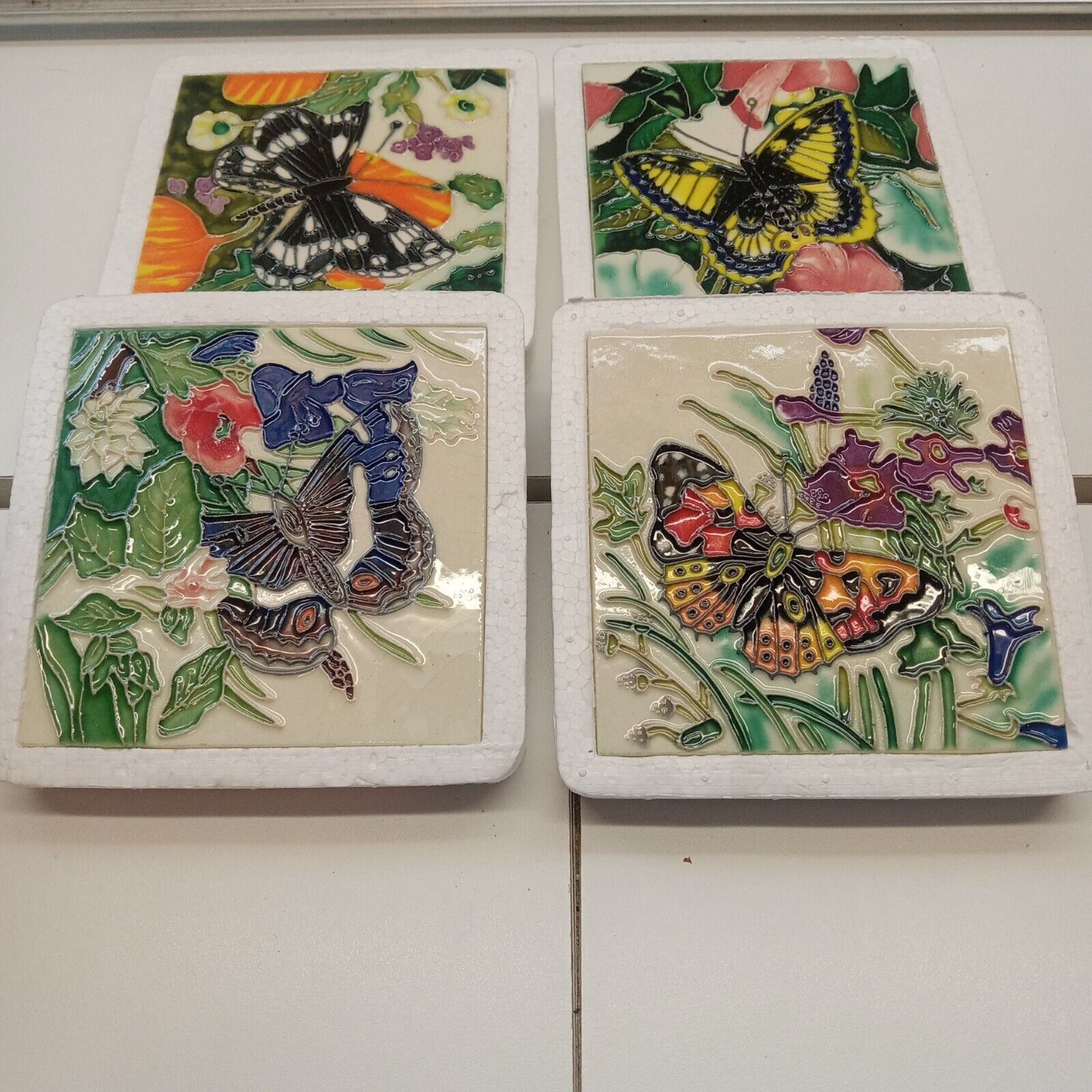 Benaya By Innovations Coasters Set Of 4 Hand Crafted On Tile Butterflies