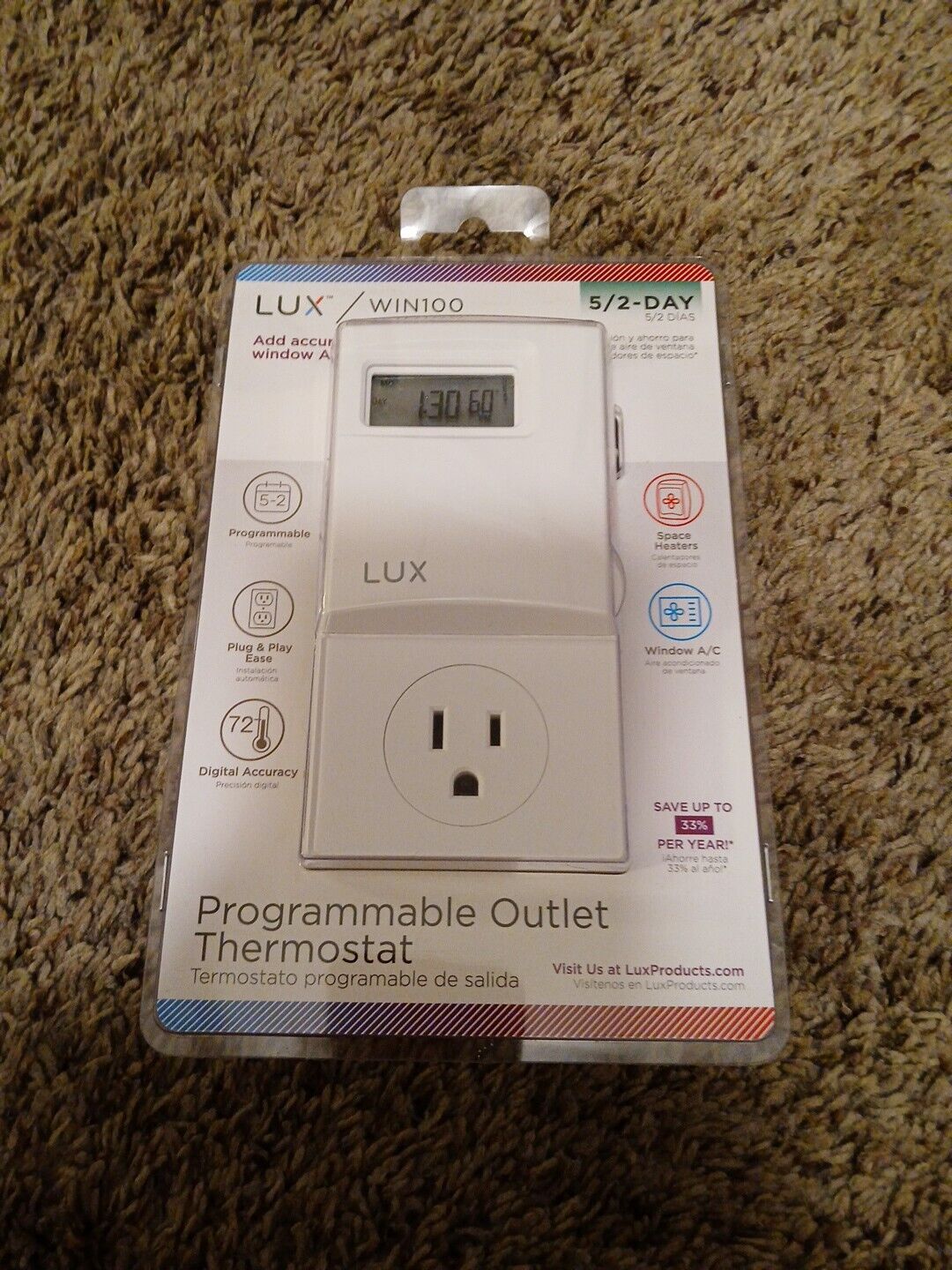 Lux Smart Temp Win 100 Series, 5-2 Programmable Outlet Thermostat