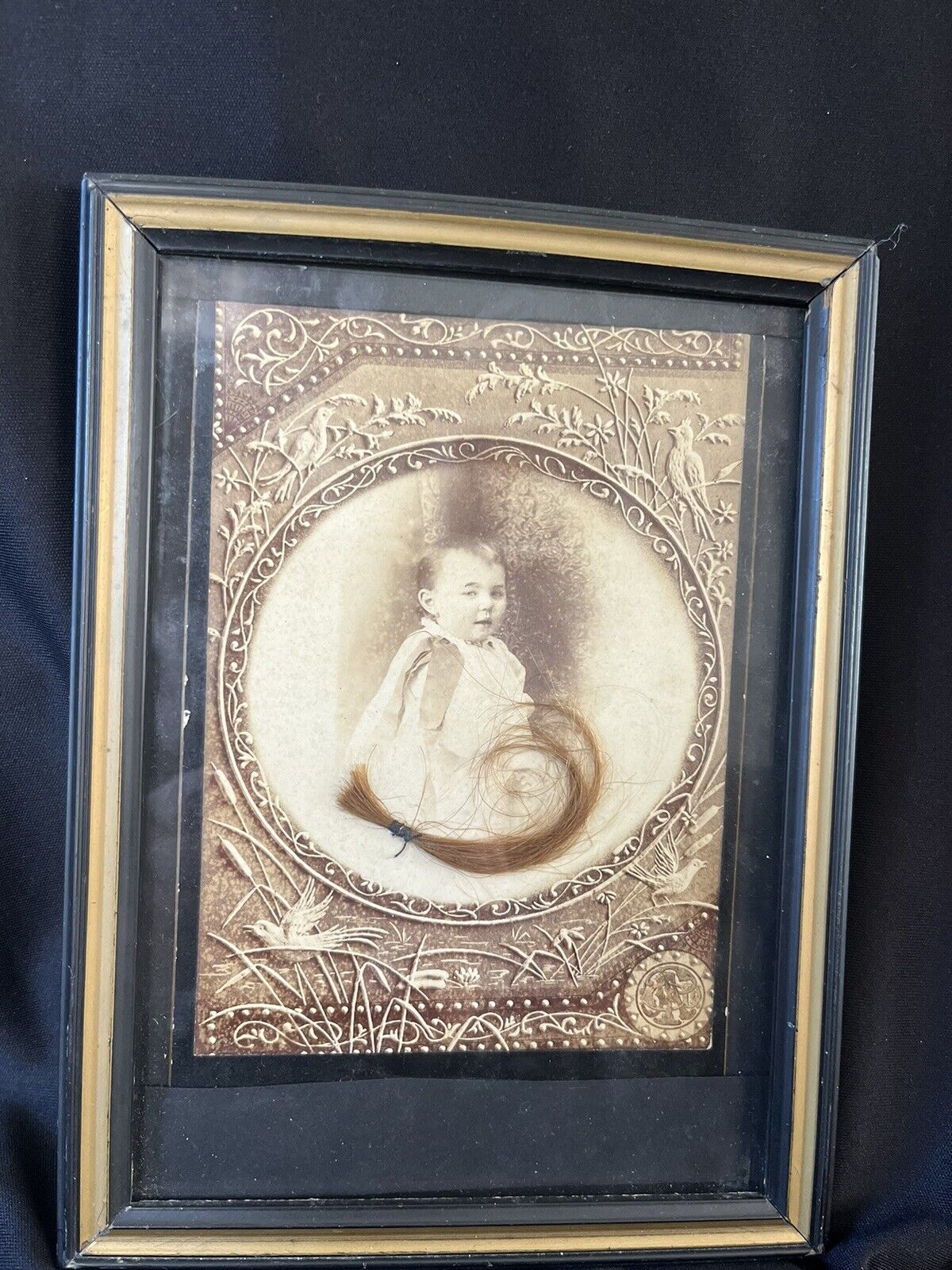 VICTORIAN Hair Work Mourning Or Remembrance Photo Of Baby 8”x6”