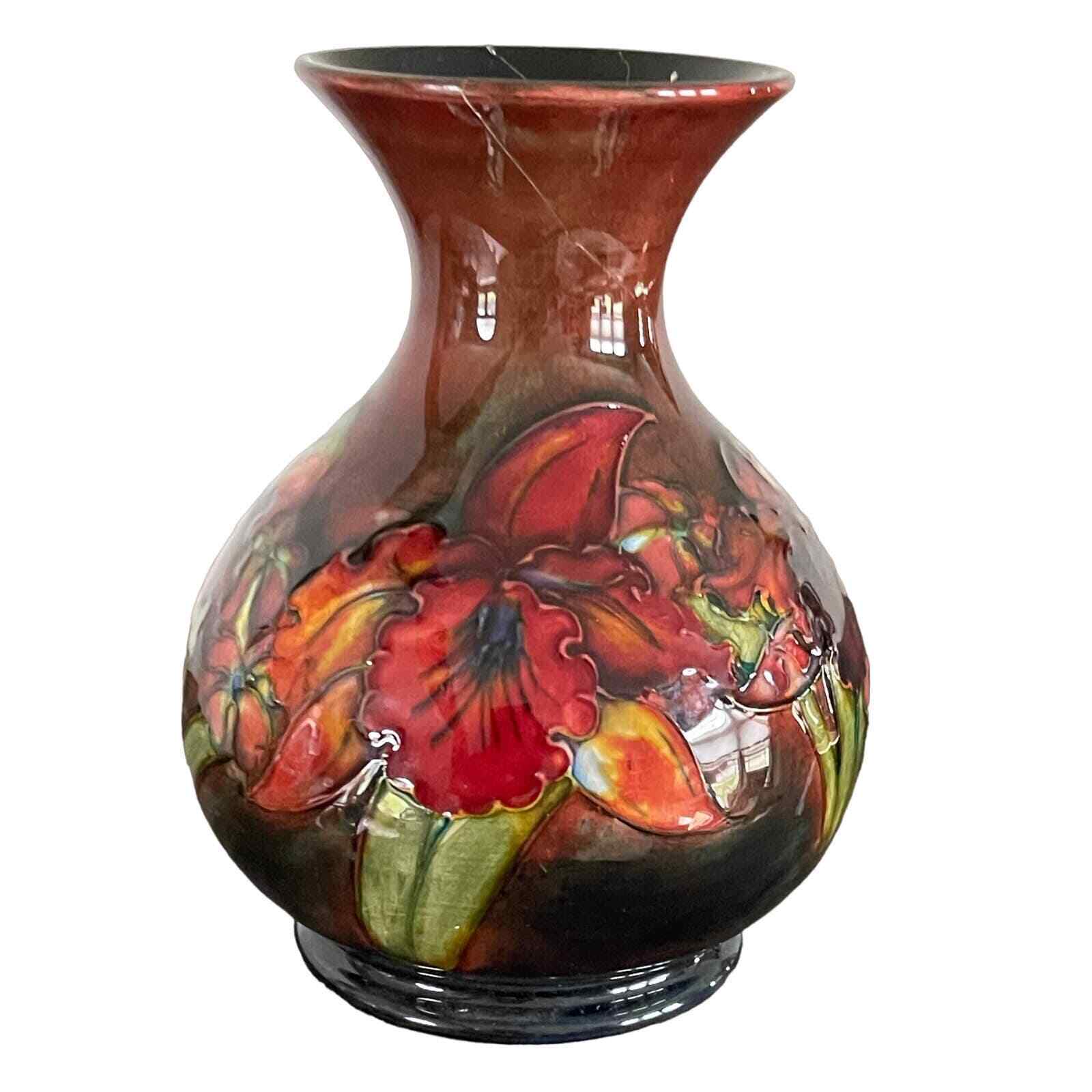 REPAIRED Vintage Moorcraft Orchid Flambe Vase Initialed WM 1947-1953 Brown 7\