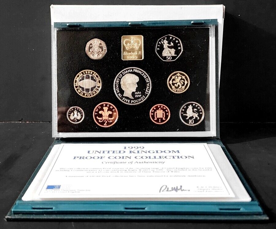 1999 United Kingdom Proof 9 Coin Collection Royal Mint Original Packaging COA