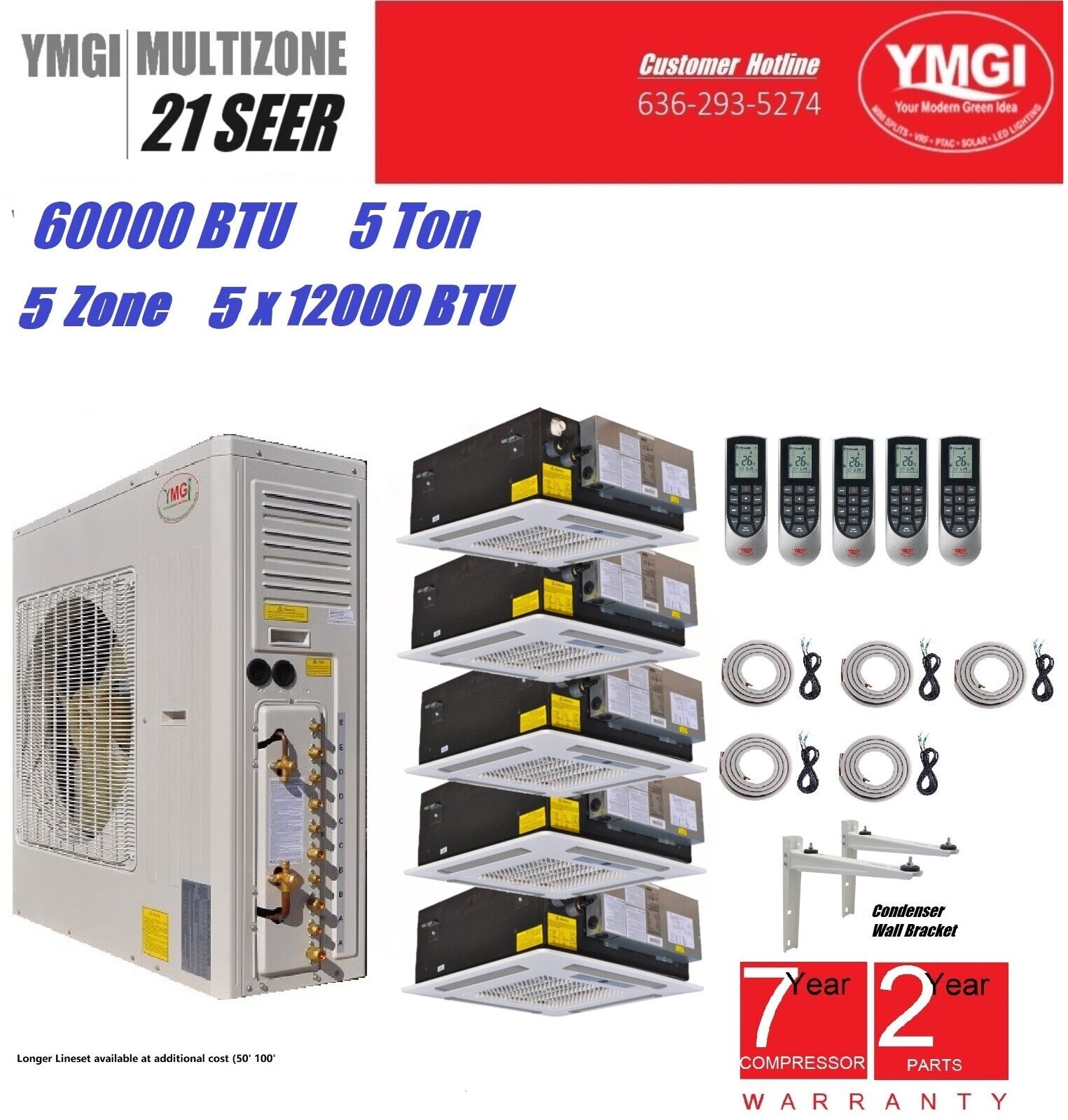YMGI 60000 Btu 5 Zone Ductless Mini Split Air Conditioner Heat pump 220V