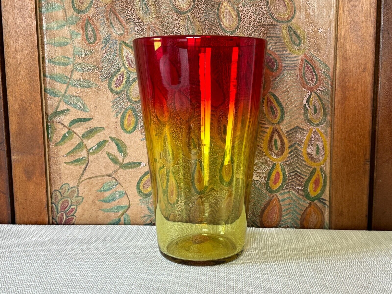 Vintage MCM American Amberina Blenko Style Art Glass Vase - 10\