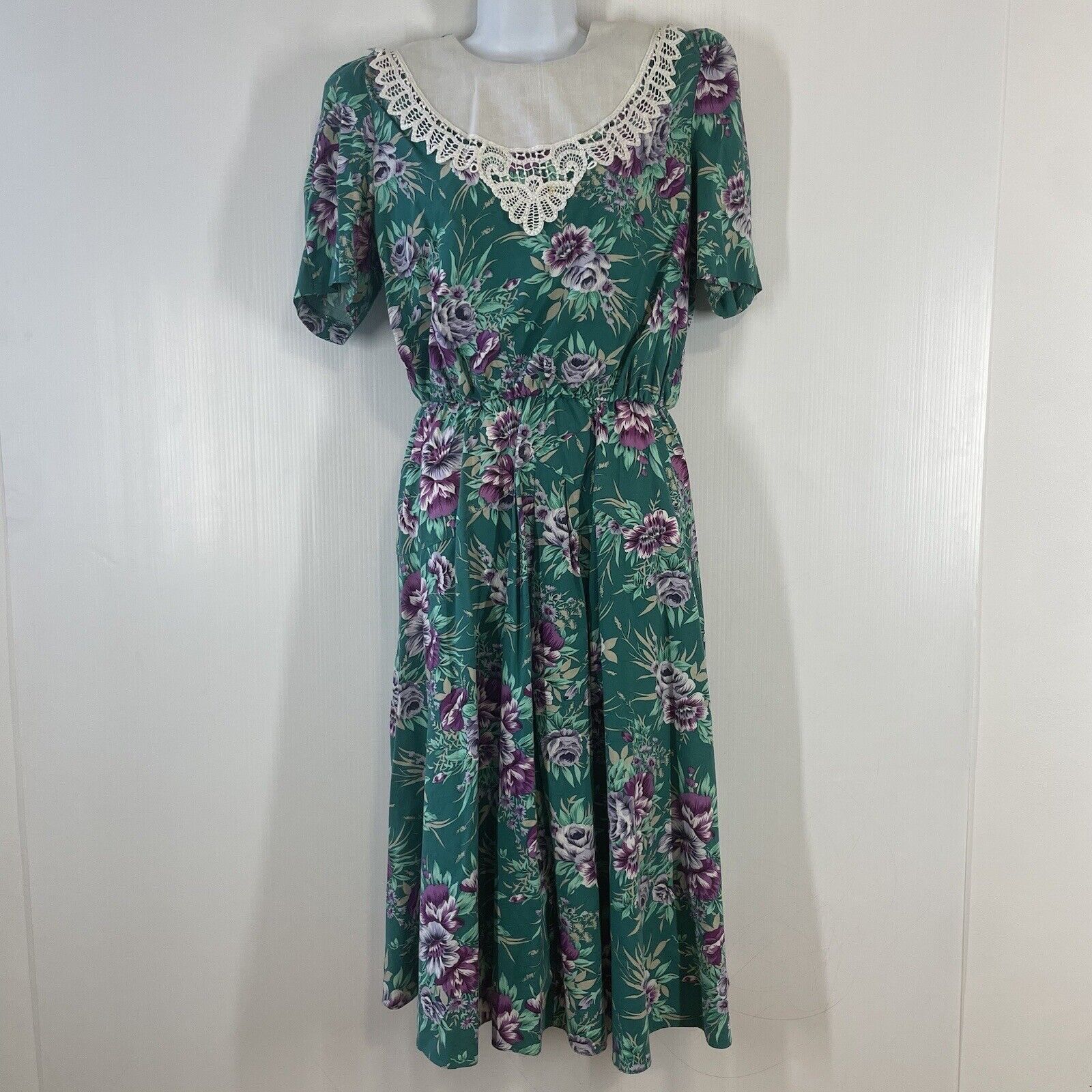 VINTAGE LISA II Made In USA COTTAGE CORE Green Floral Dress Women’s SZ 14WP