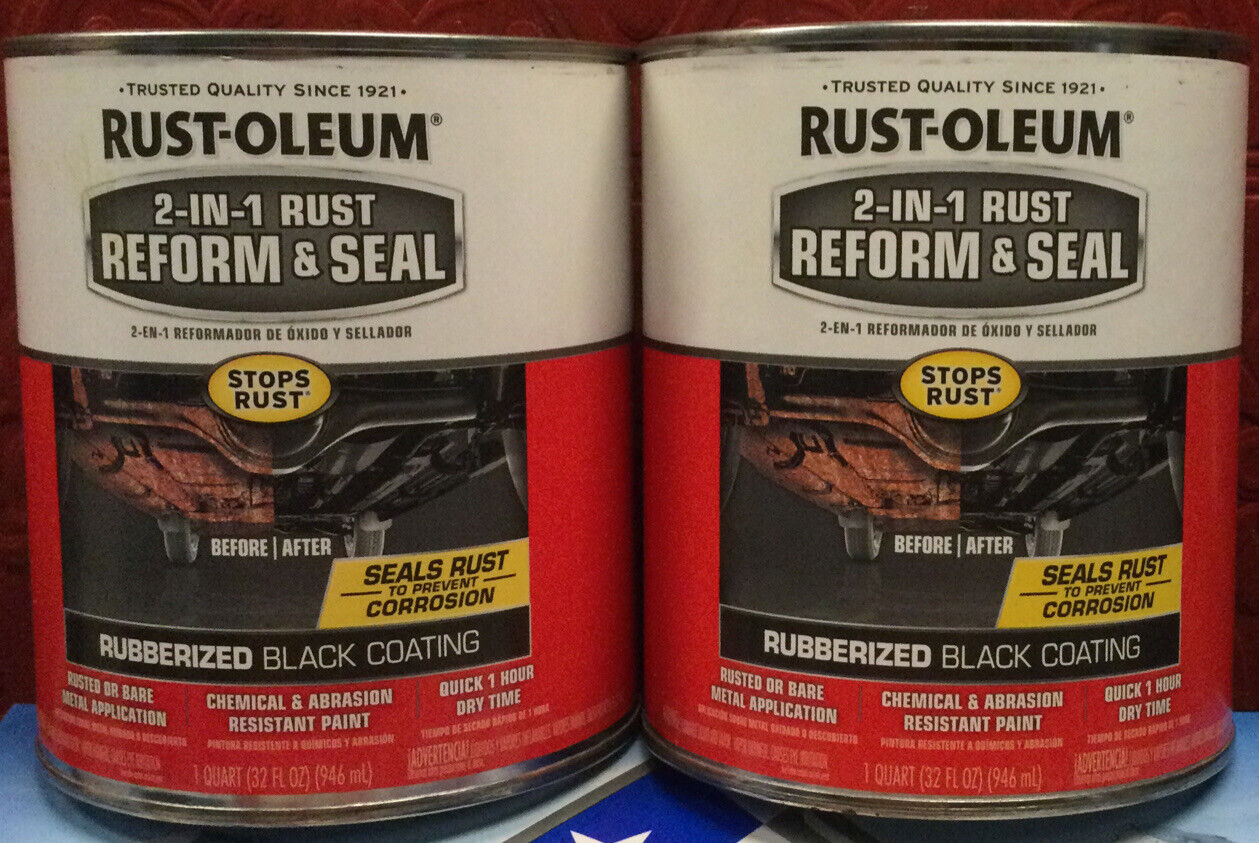 (2-Pack) RUST-OLEUM 2 in 1 Rust Reform & Seal Black Rubberized Coating, 2 Quarts