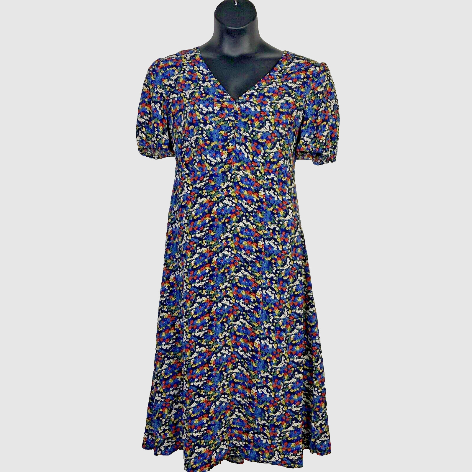 Boden Tessa Midi Dress US 14 French Broad Bean Ditsy Floral Navy Blue Lined ss
