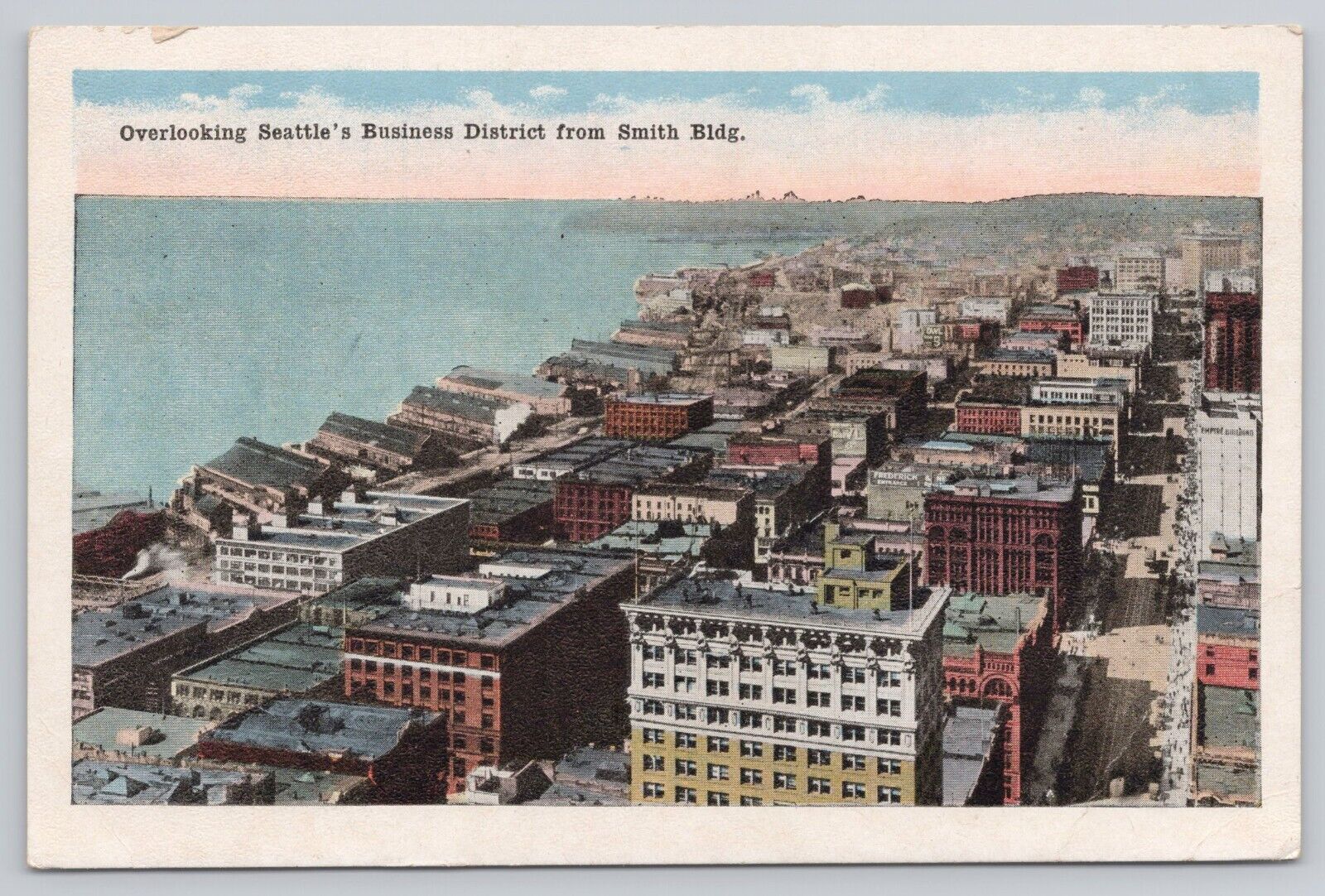 Vtg Post Card Overlooking Seattle's Business District from Smith Bldg. D336