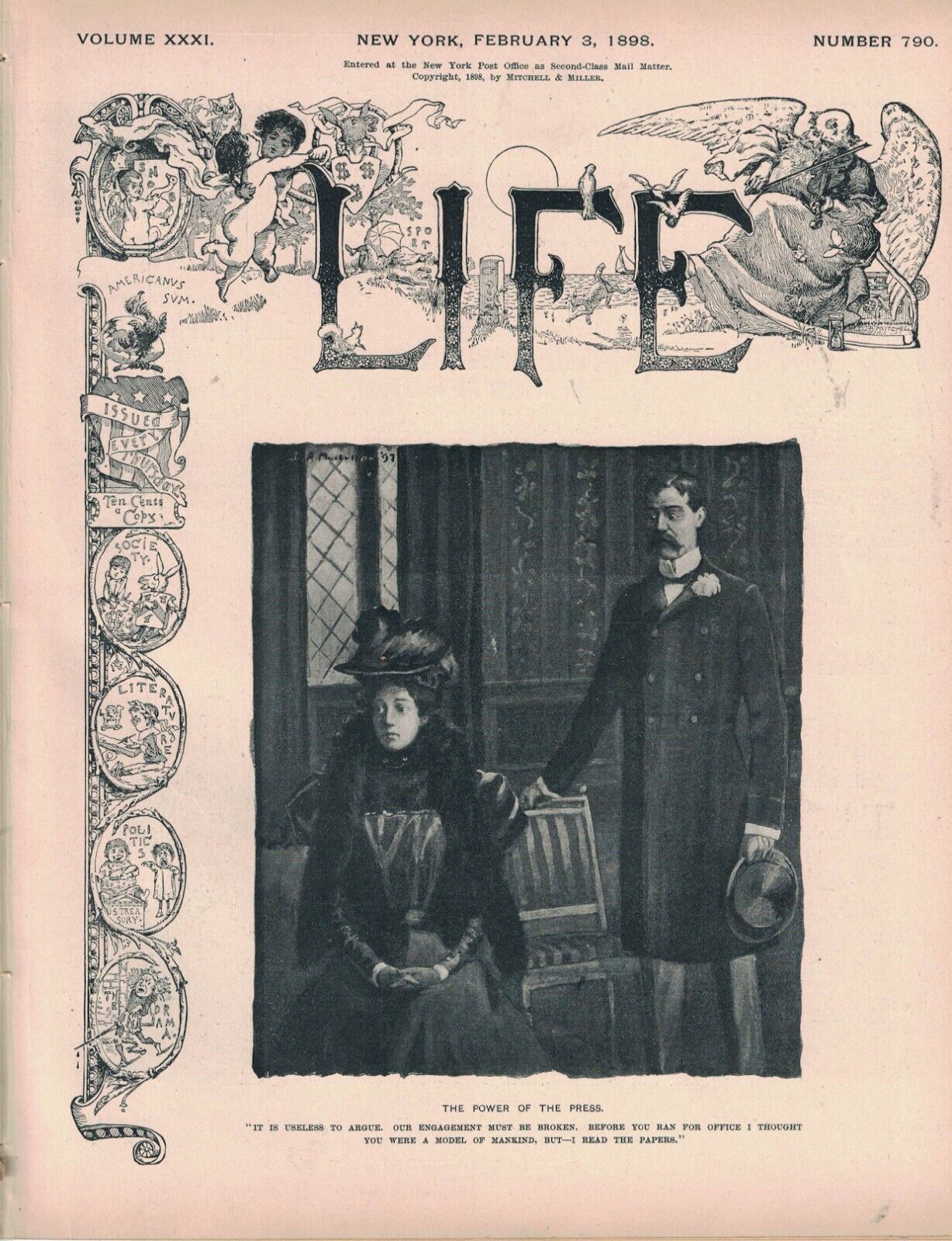 1898 Life February 3 Christian Science revolt; England has Japan and thumbs nose