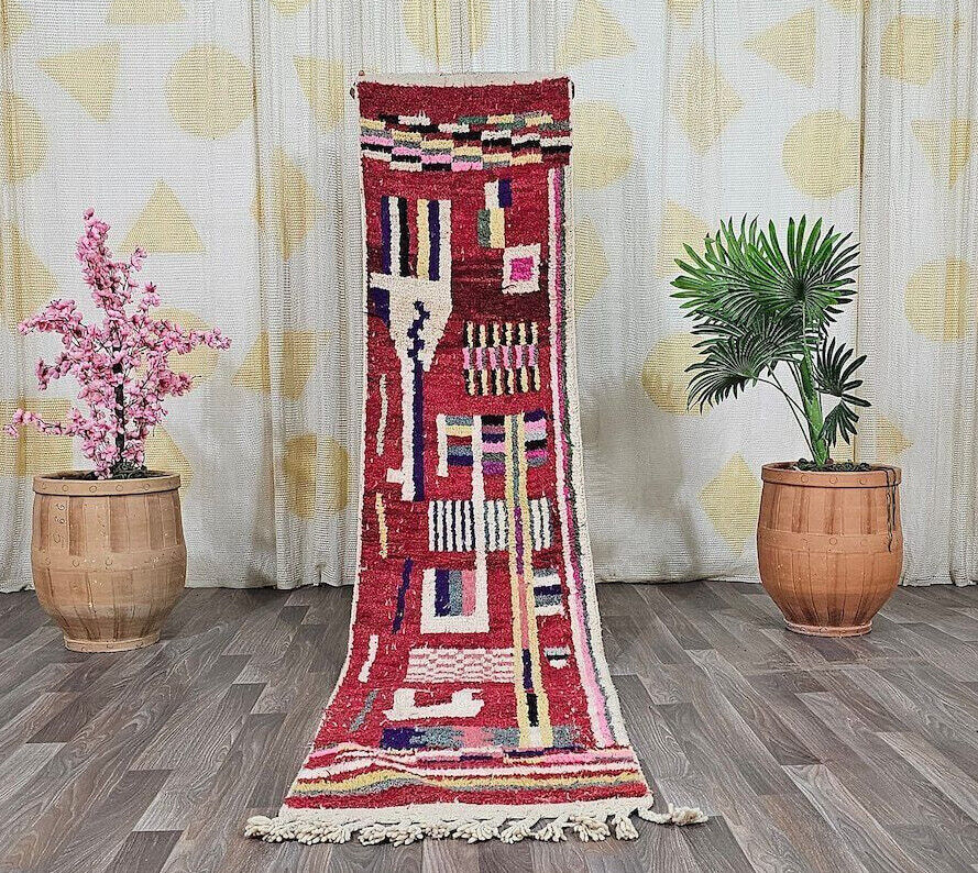 Vintage Handmade Berber Wool Cotton Accents Rug Hand Knotted Organic Nice Runner
