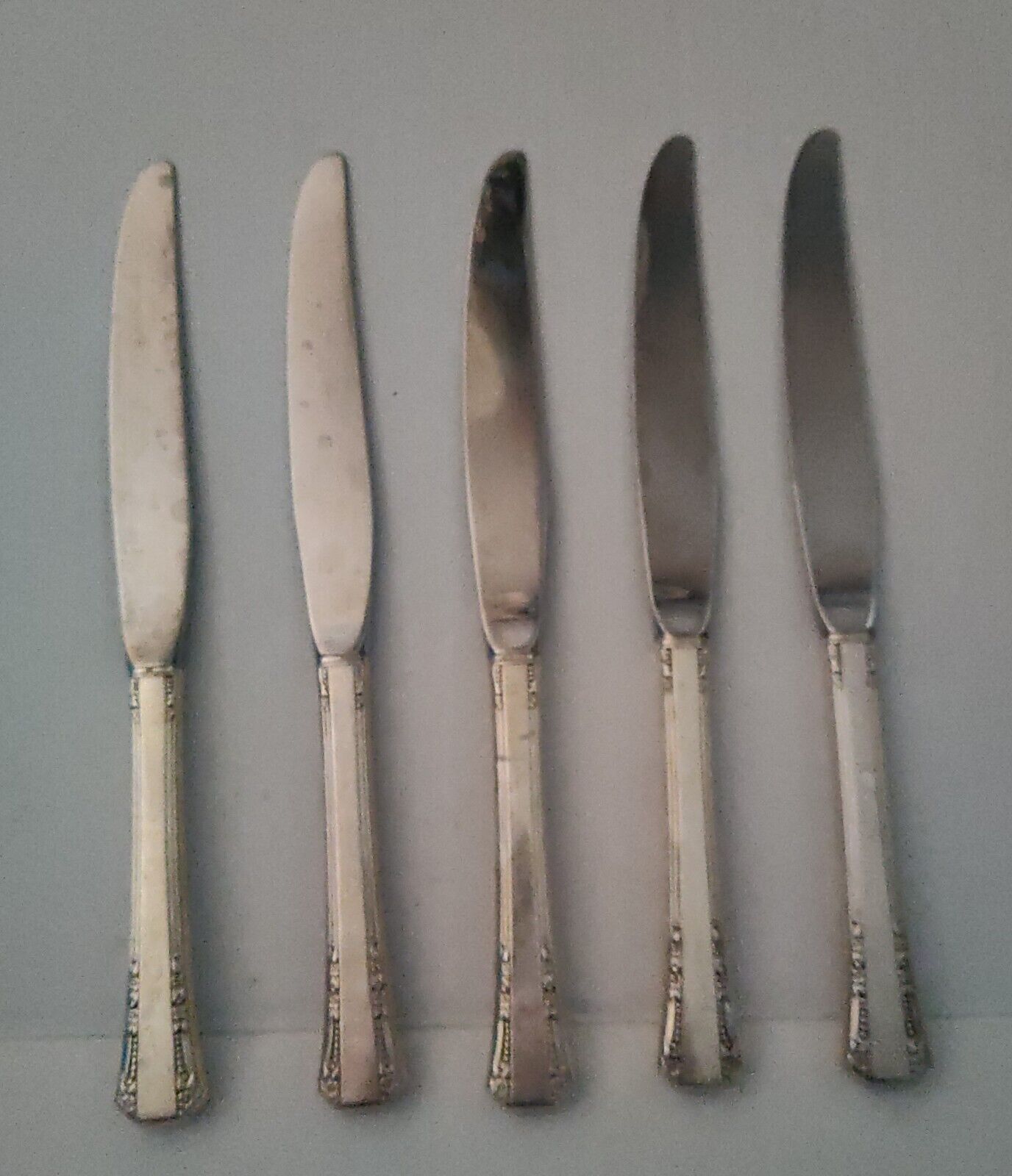 5 VTG 1881 Roger\'s Oneida Dinner Knives Del Mar 1939 Silverplate Craft