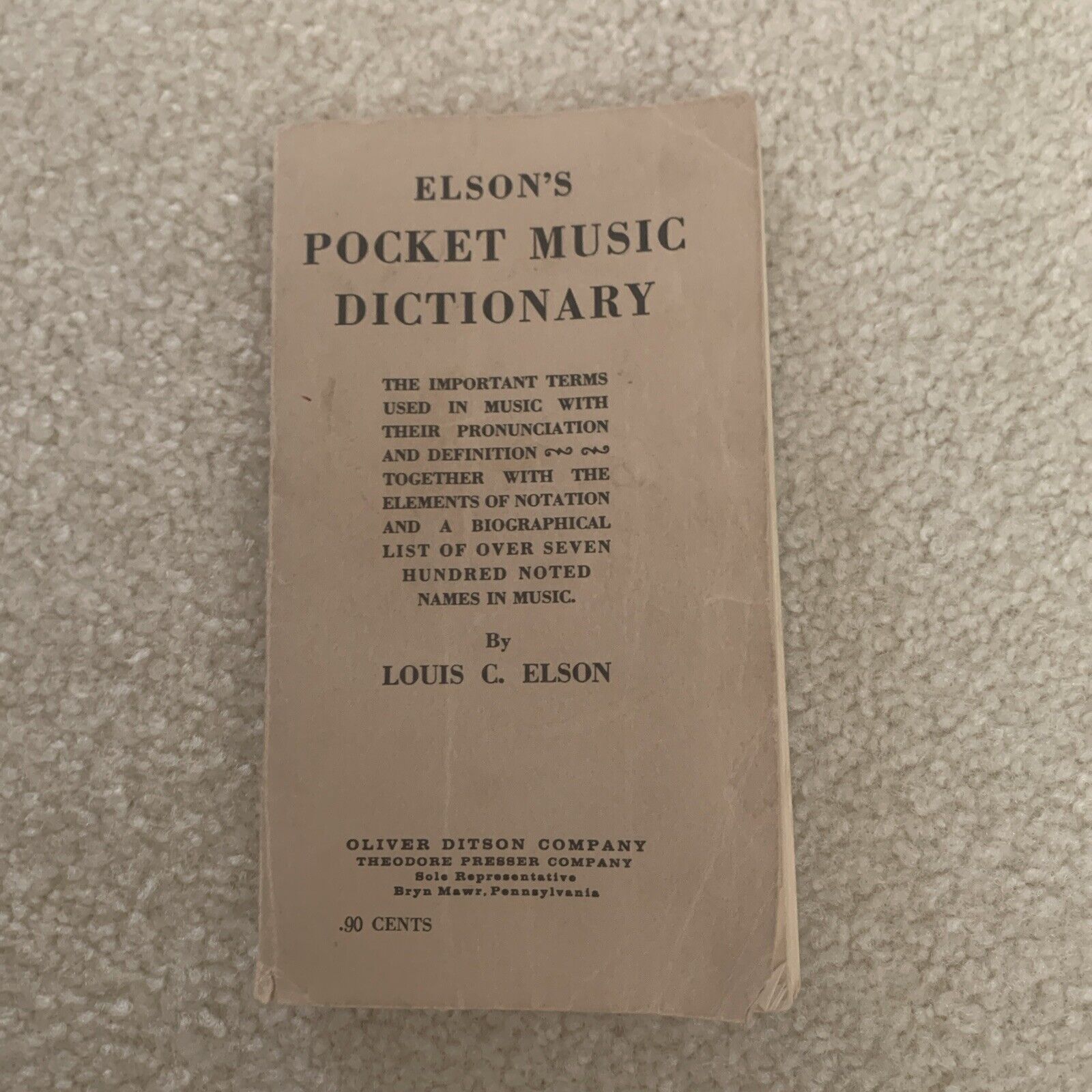 Elson’s Pocket Music Dictionary Paperback 1909 Vintage Antique Book Louis Elson