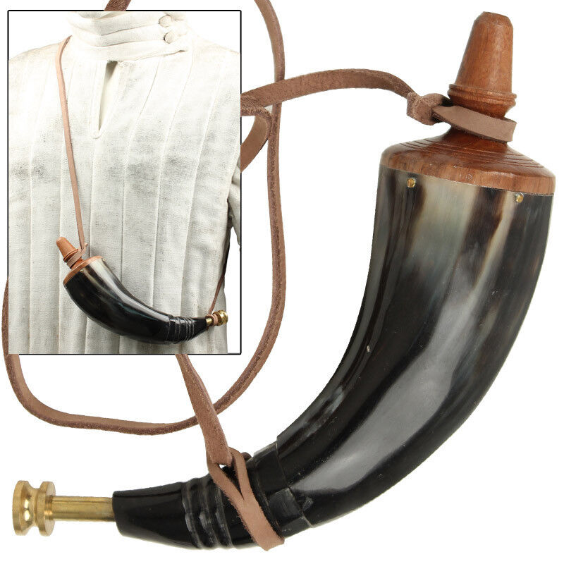 Handmade Colonial Powder Bovine Horn w/ Brass Screw War Hunting Replica