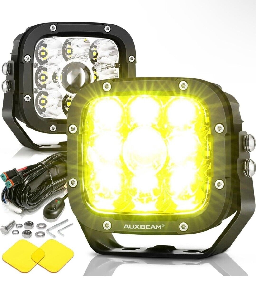 AUXBEAM 5 inch LED Driving Lights White Amber Spot lights For Jeep Offroad Truck