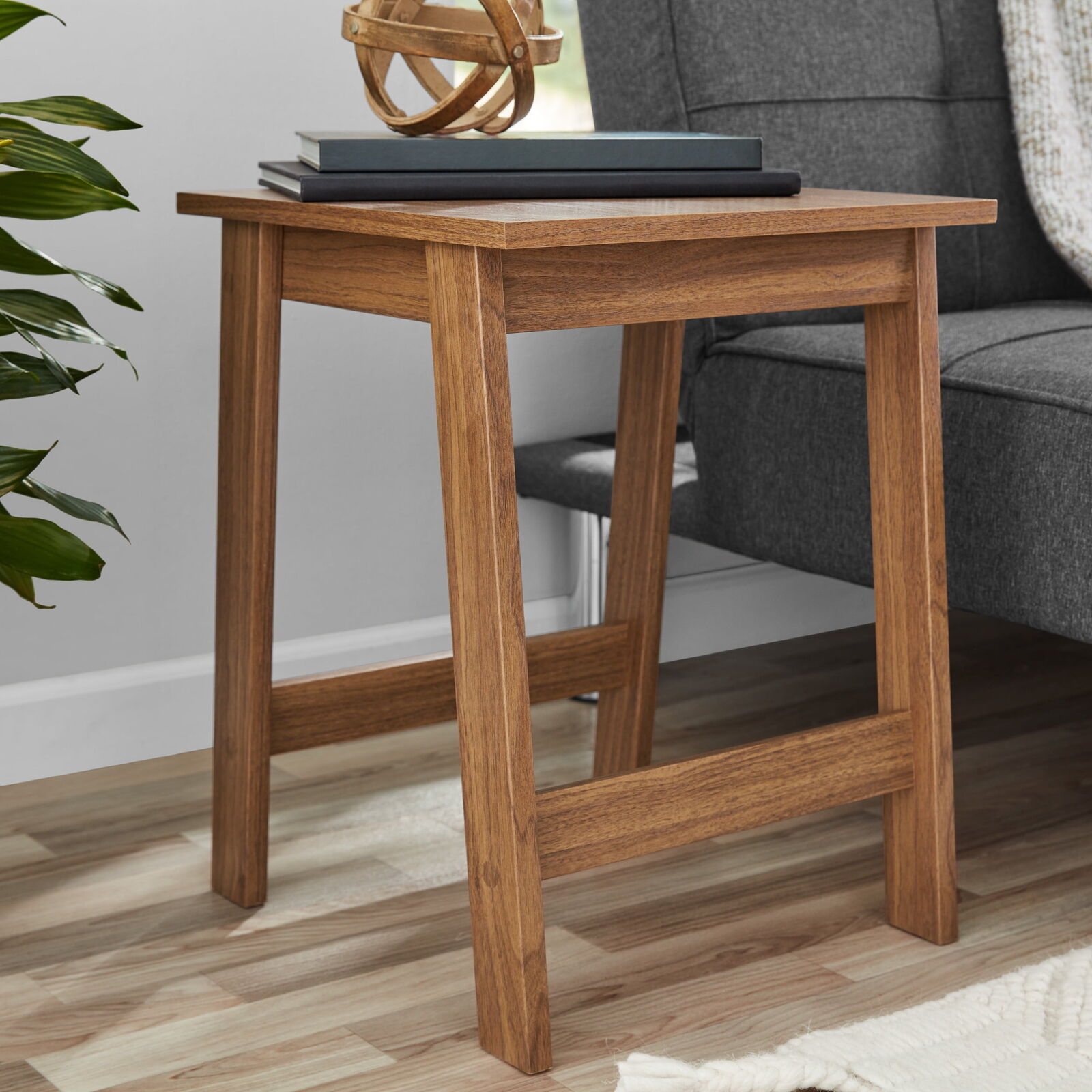 Small Square Wood Side Table Walnut Finish